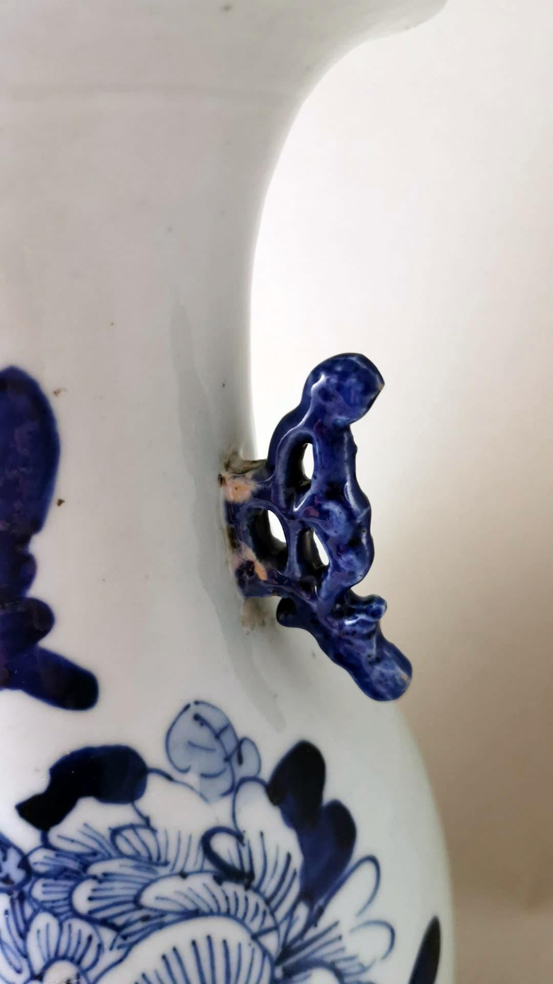 Chinese Porcelain Baluster Vase With Cobalt Blue Floral Decoration For Sale 8