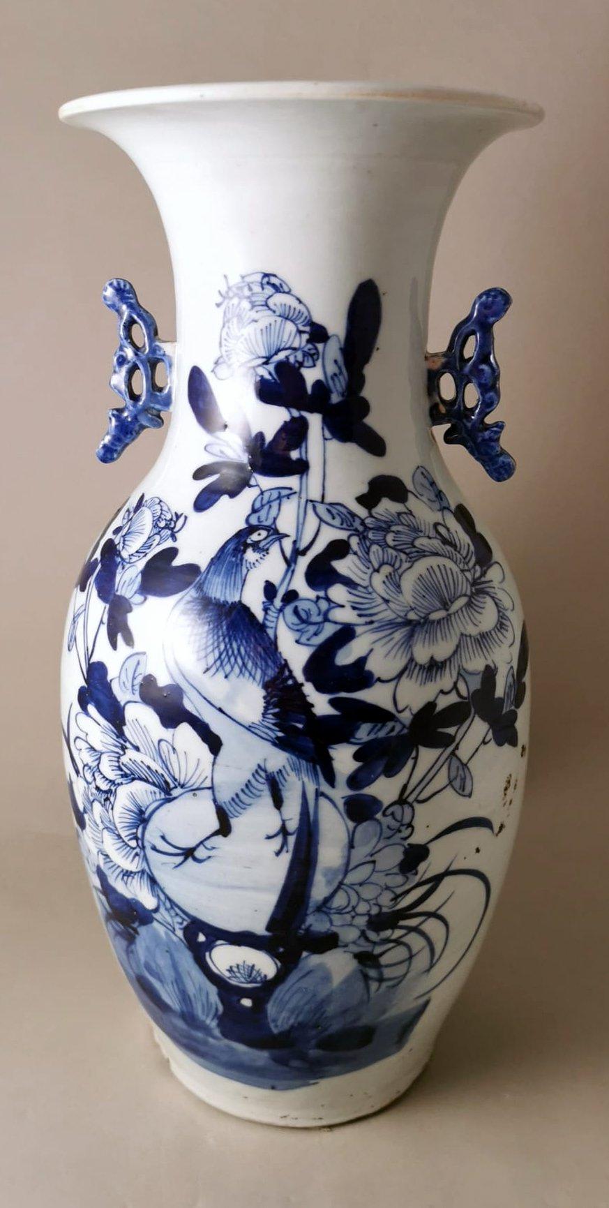 Chinese Export Chinese Porcelain Baluster Vase With Cobalt Blue Floral Decoration For Sale