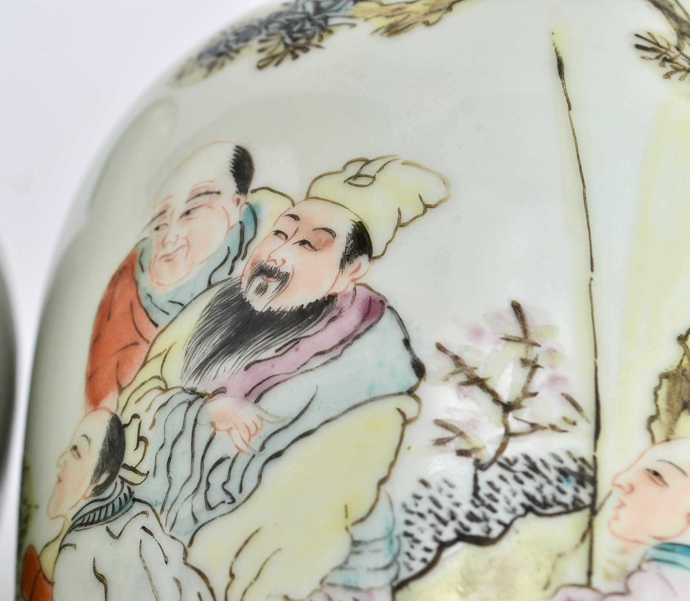 20th Century Chinese Porcelain Baluster Vases with Scholars