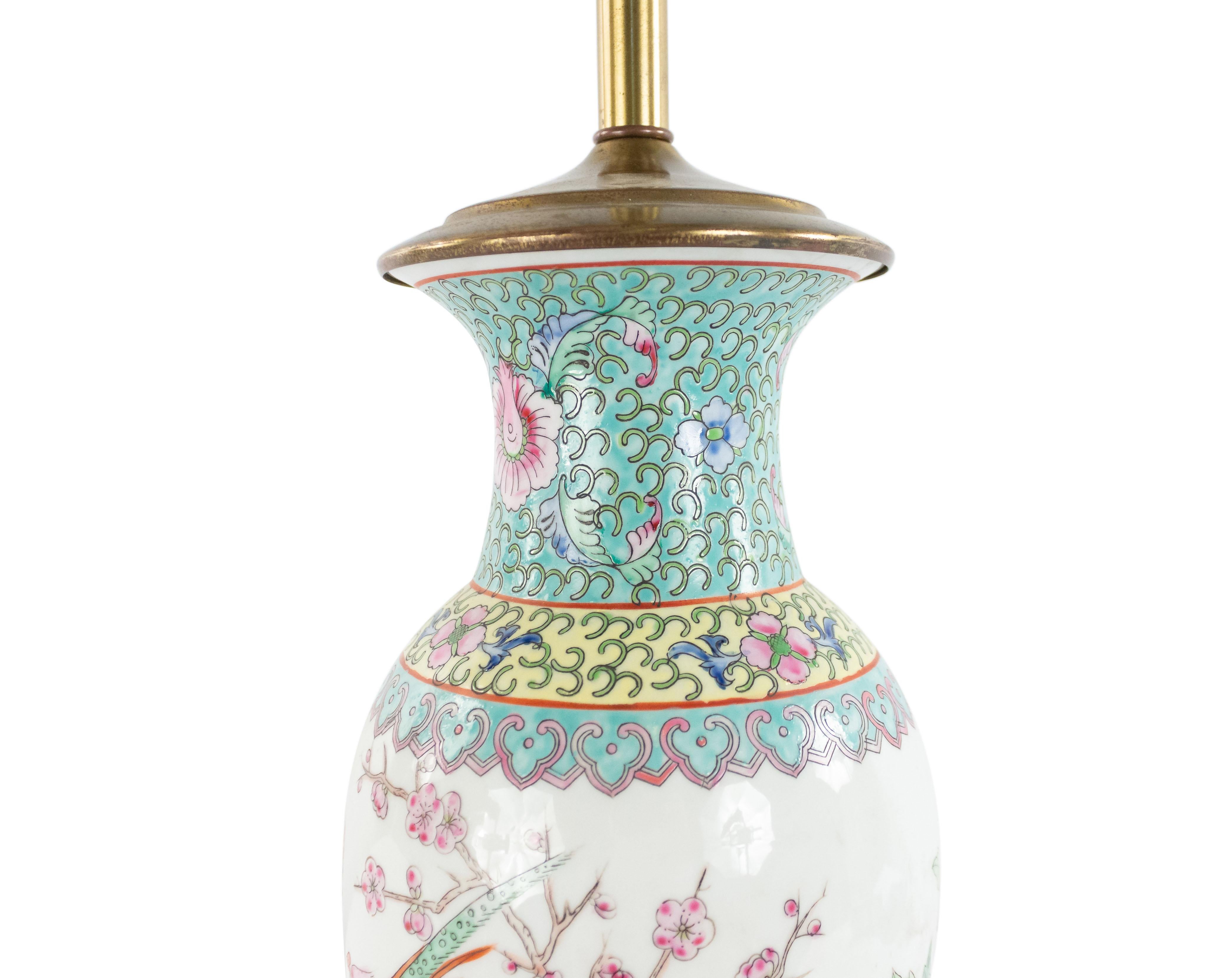 Hand-Crafted Chinese Porcelain Bird Motif Table Lamp For Sale