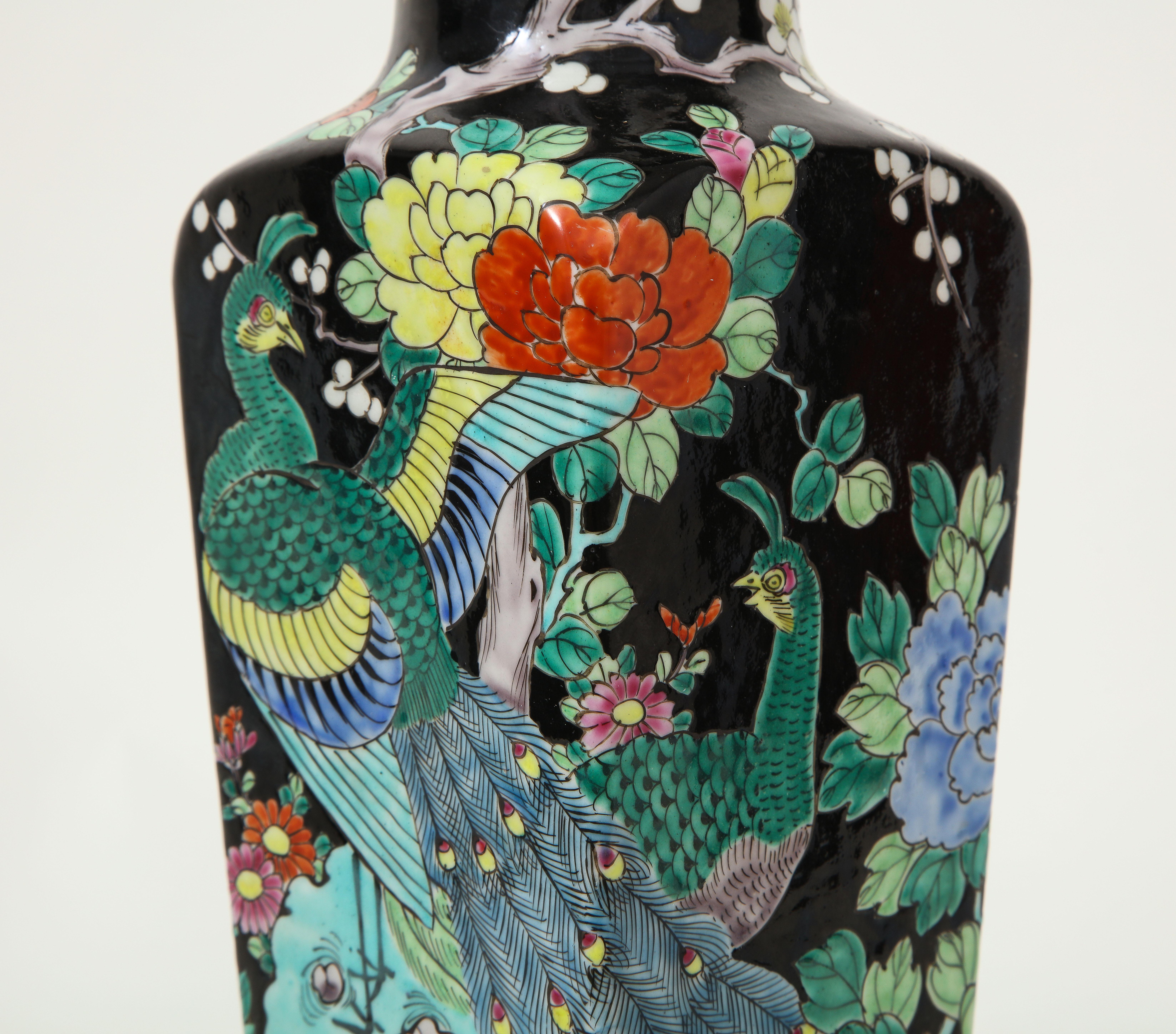 Chinese Porcelain Black Ground Vase mounted as a Lamp, Qing Dynasty For Sale 2