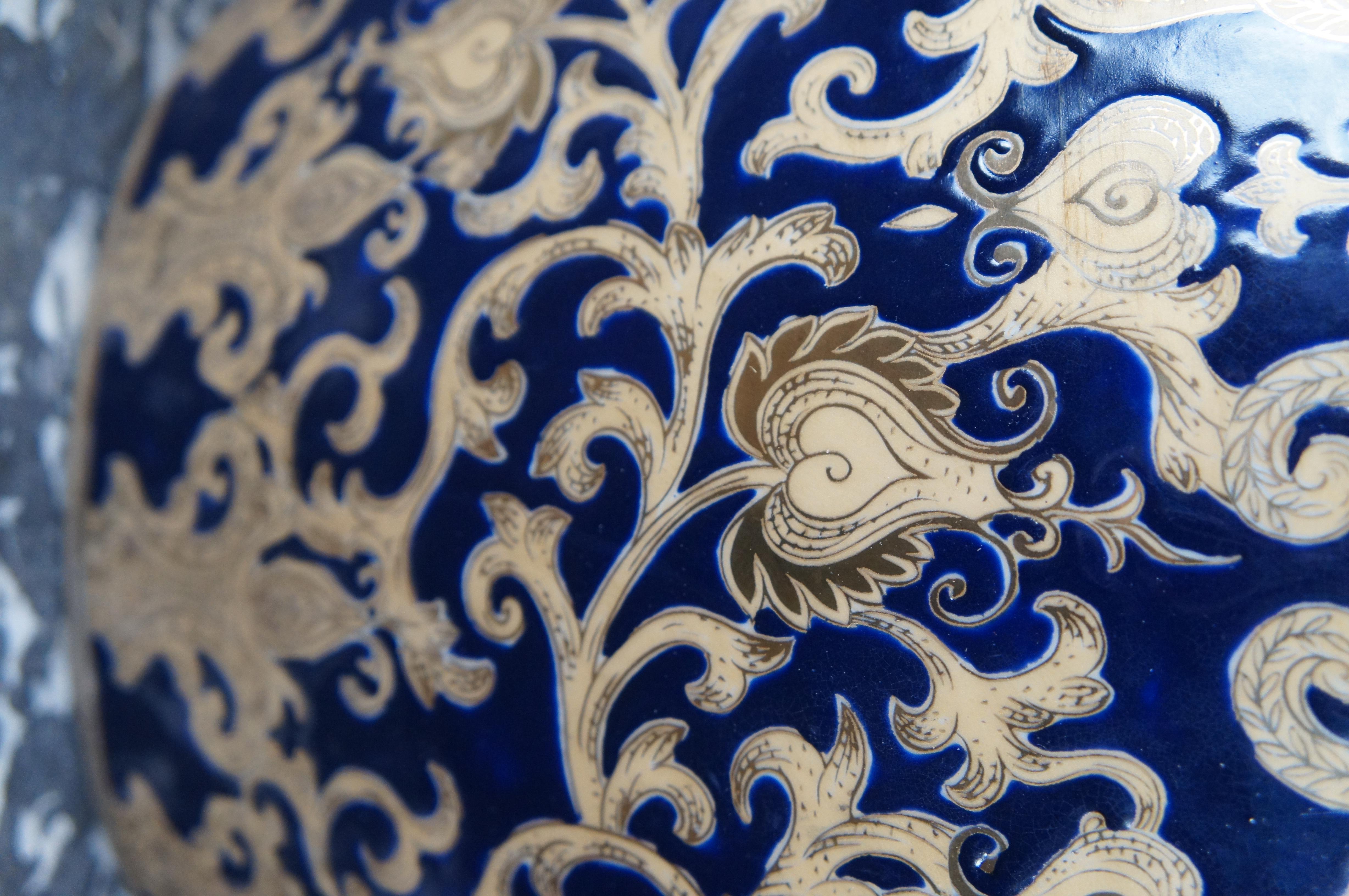 Chinese Porcelain Blue & 24 Karet Gold Enameled Koi Fish Bowl Planter Jardiniere 2