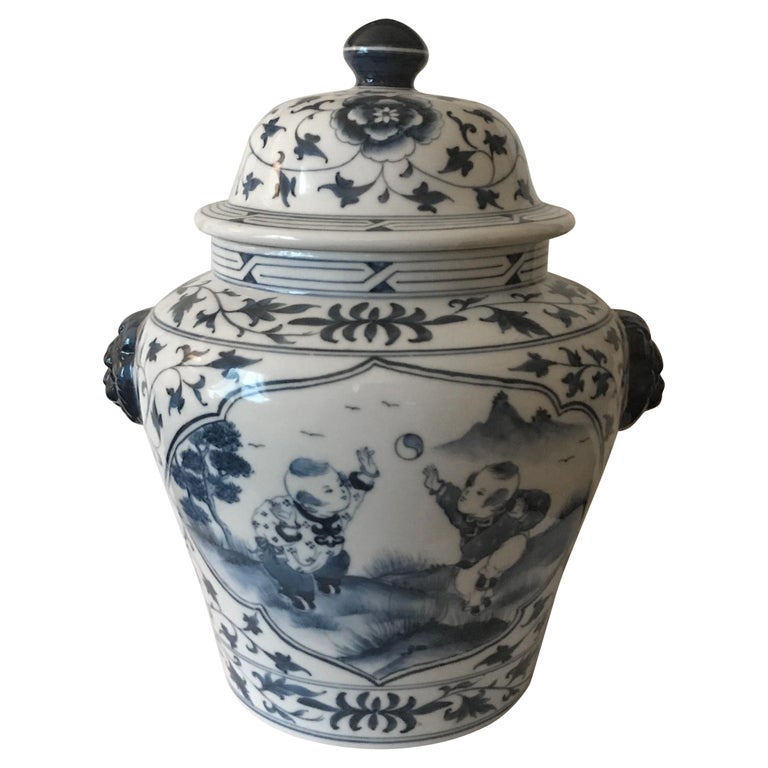 Chinese Porcelain Blue and White Covered Jar For Sale