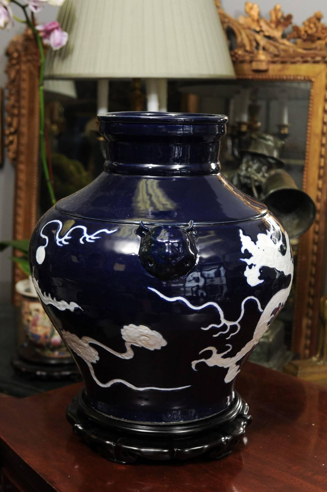 Chinese Export Chinese Porcelain Blue and White Dragon Baluster Vase For Sale