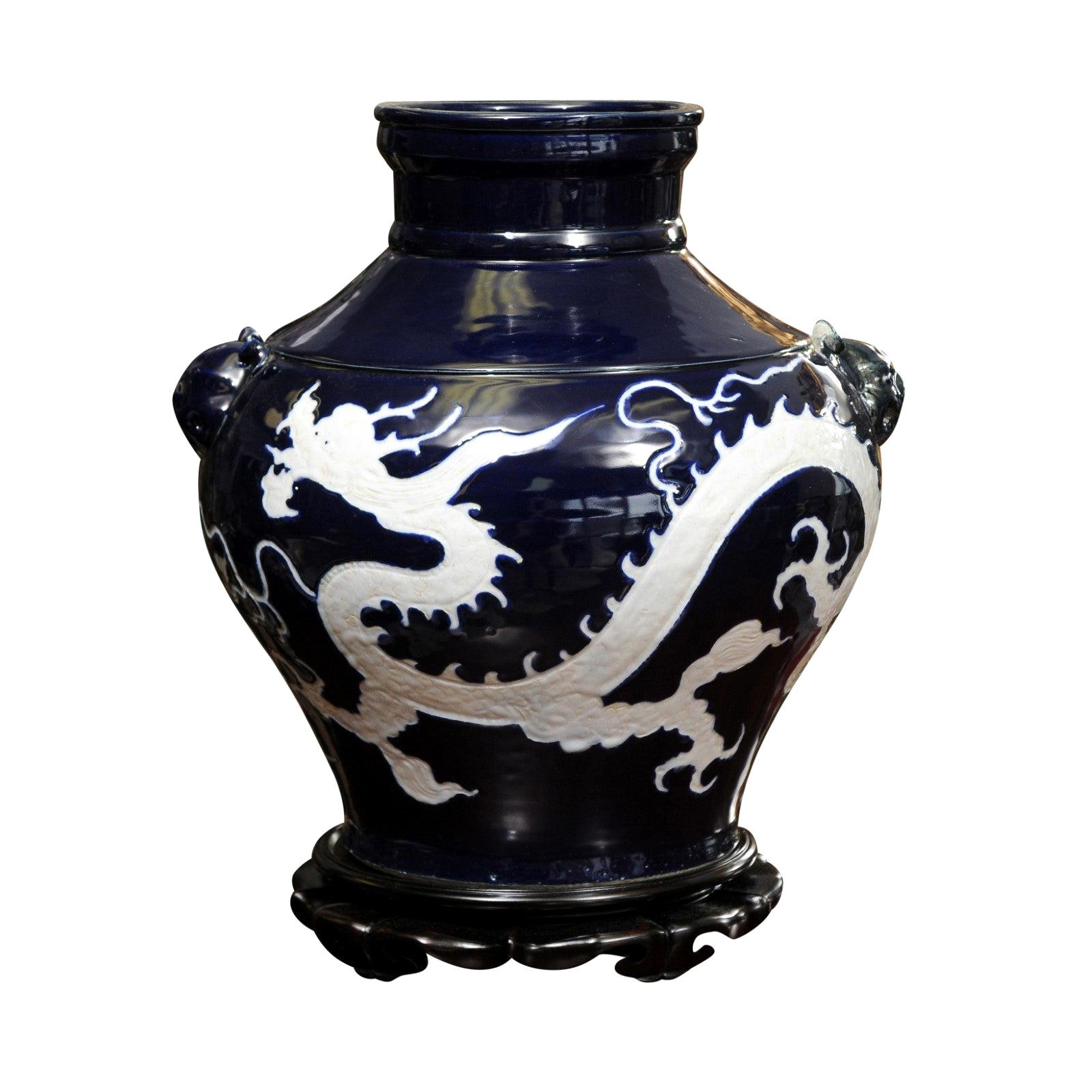 Chinese Porcelain Blue and White Dragon Baluster Vase For Sale