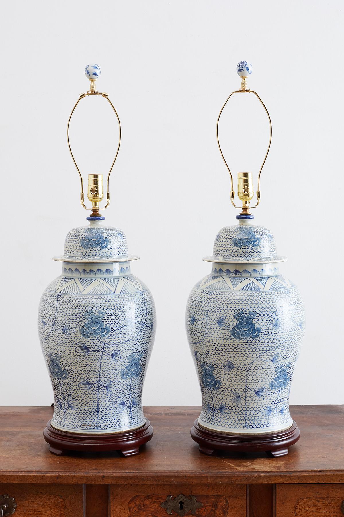 Chinese Export Chinese Porcelain Blue and White Ginger Jar Lamps