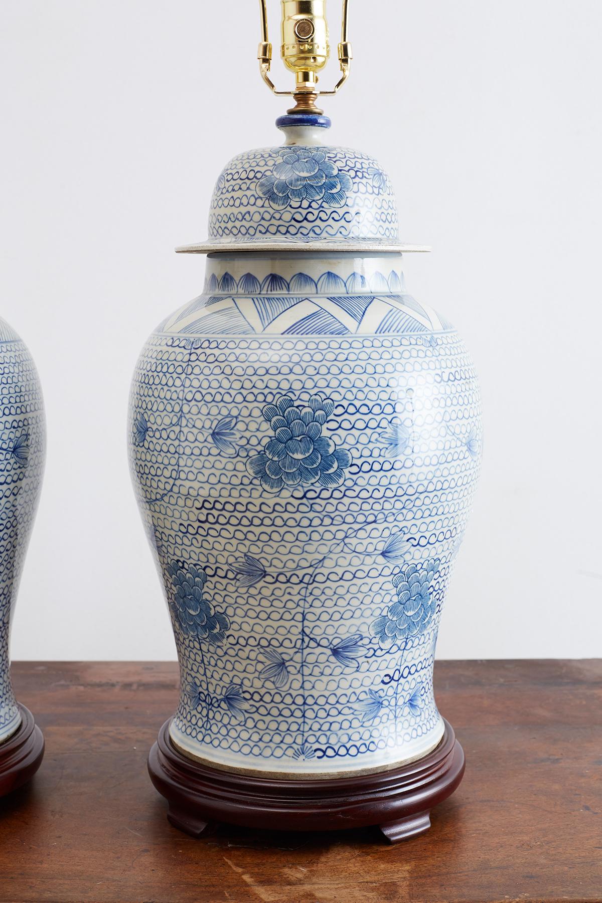 20th Century Chinese Porcelain Blue and White Ginger Jar Lamps