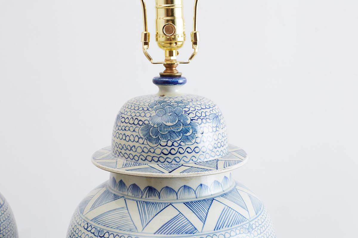 Chinese Porcelain Blue and White Ginger Jar Lamps 1