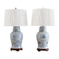 Lampes à pot à gingembre bleu et blanc en porcelaine chinoise