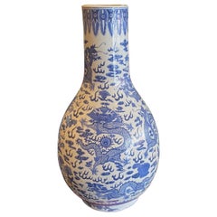 Chinese Porcelain Blue and White Hand Painted Large Dragon Vase