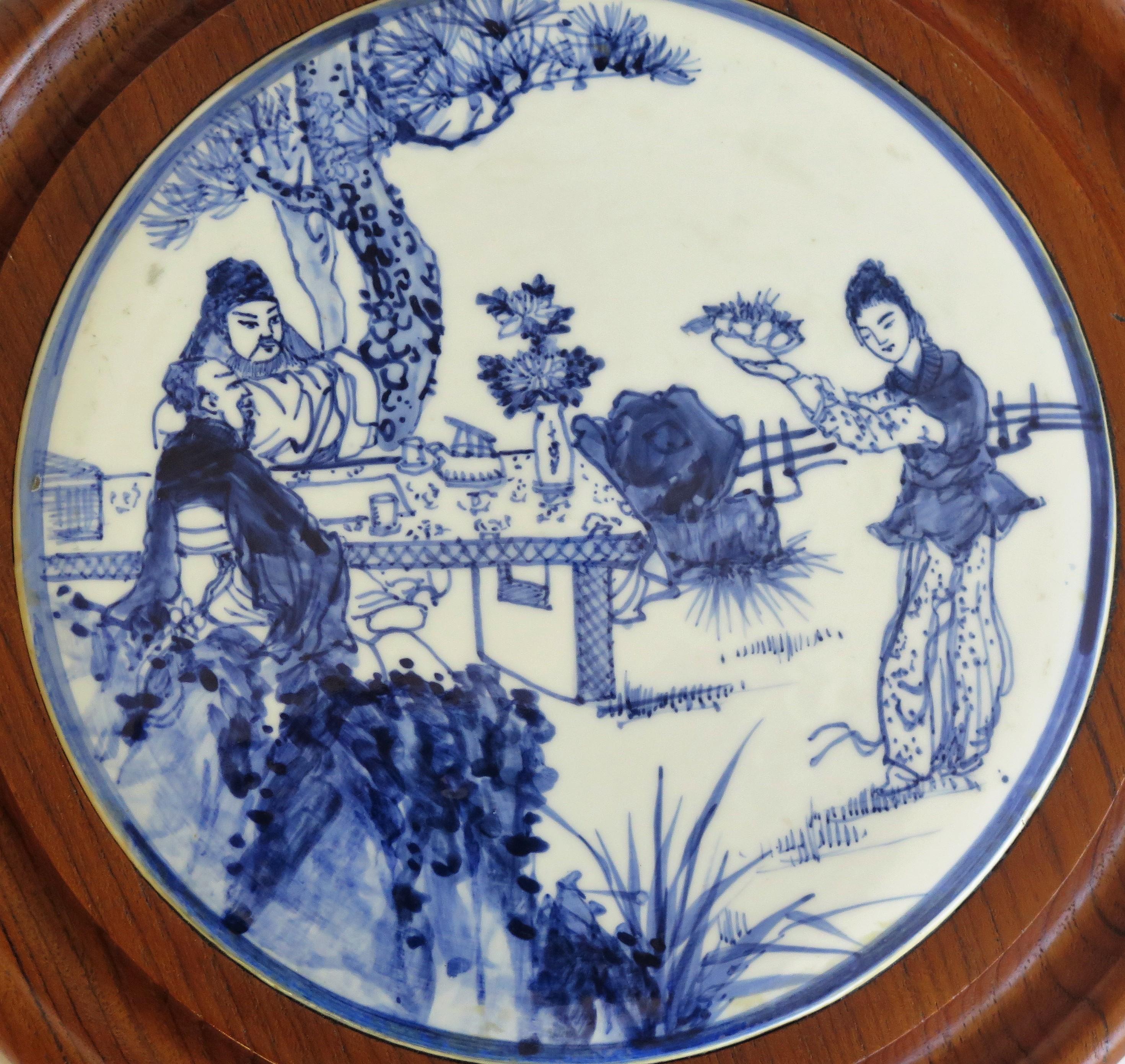 Chinese Export Porcelain Blue and White hand painted Stand or Picture, Ca 1930  8