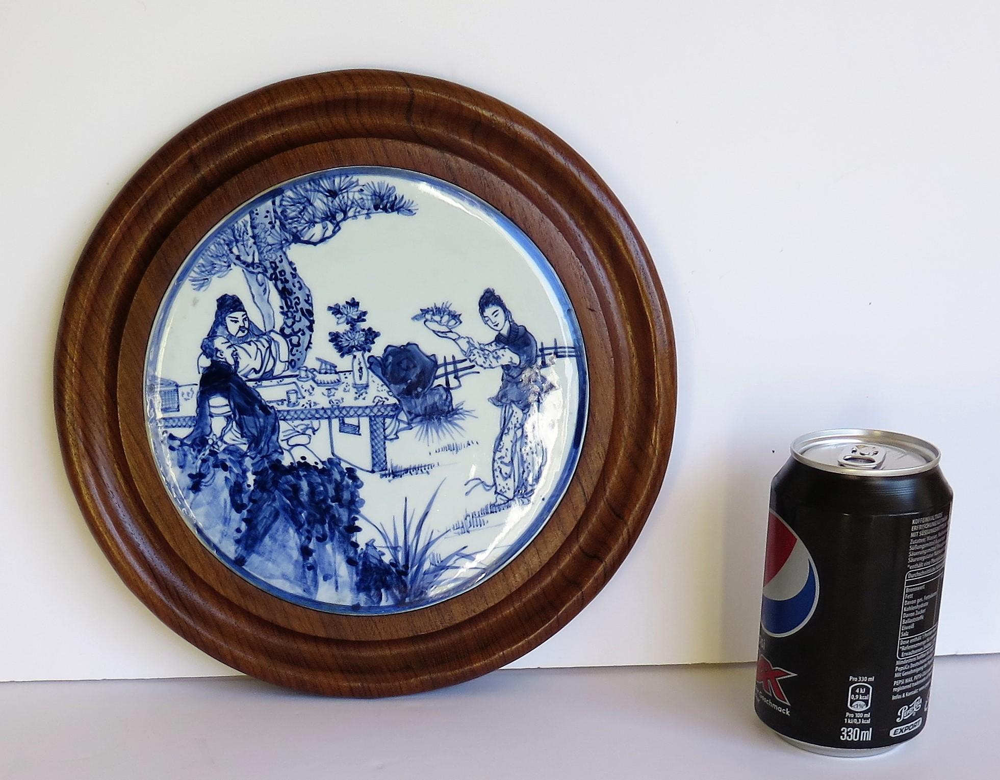 Chinese Export Porcelain Blue and White hand painted Stand or Picture, Ca 1930  13