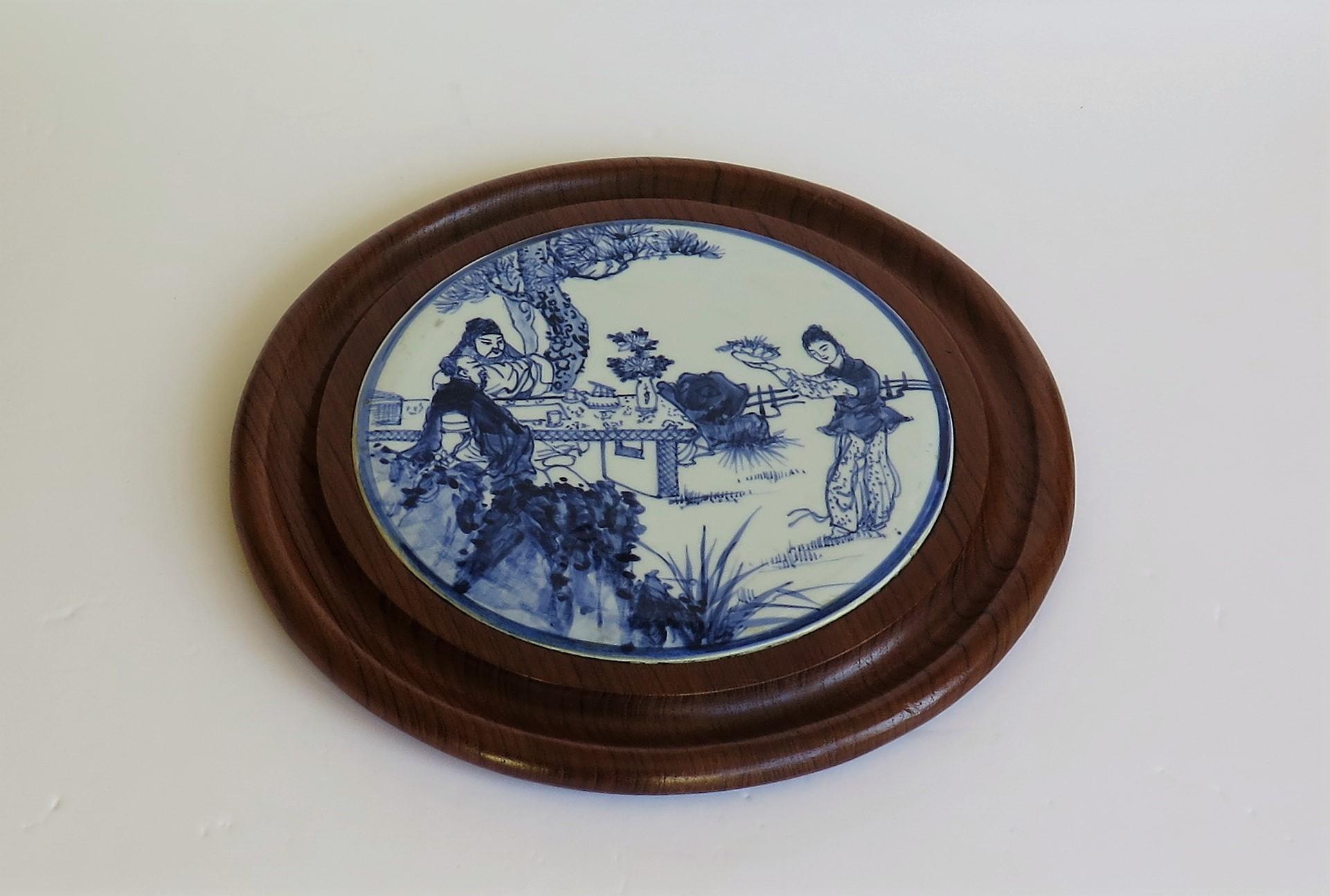 Hand-Painted Chinese Export Porcelain Blue and White hand painted Stand or Picture, Ca 1930 