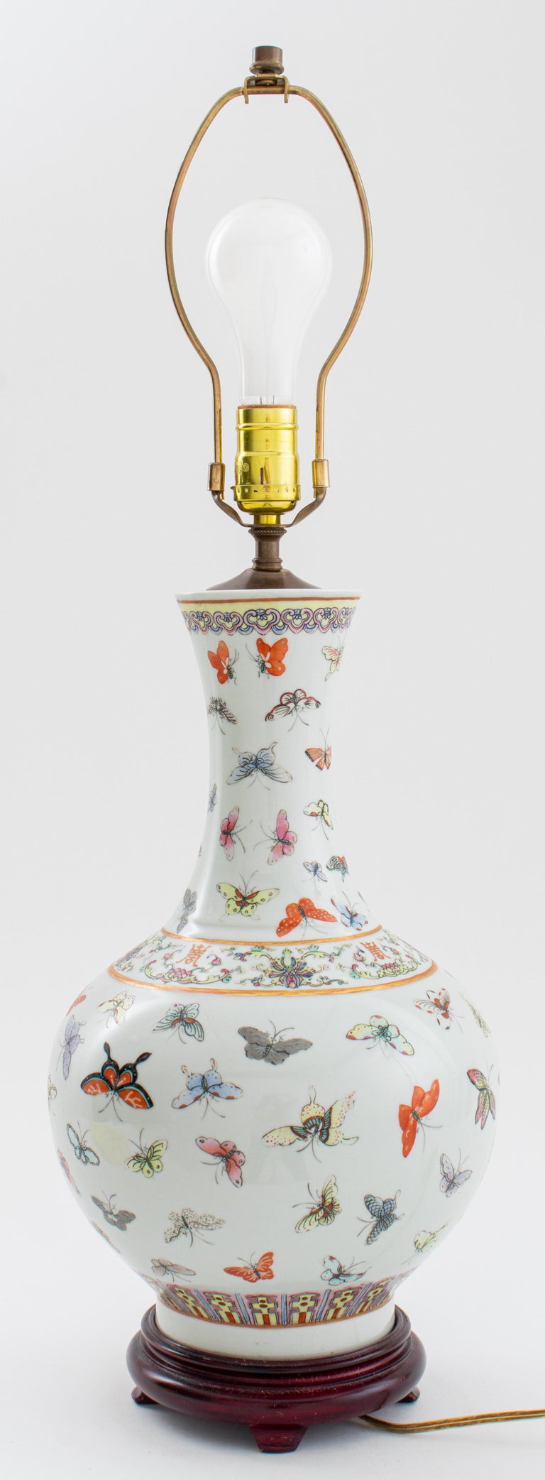 Chinese Porcelain Bottle Vase with Butterflies Lamp at 1stDibs