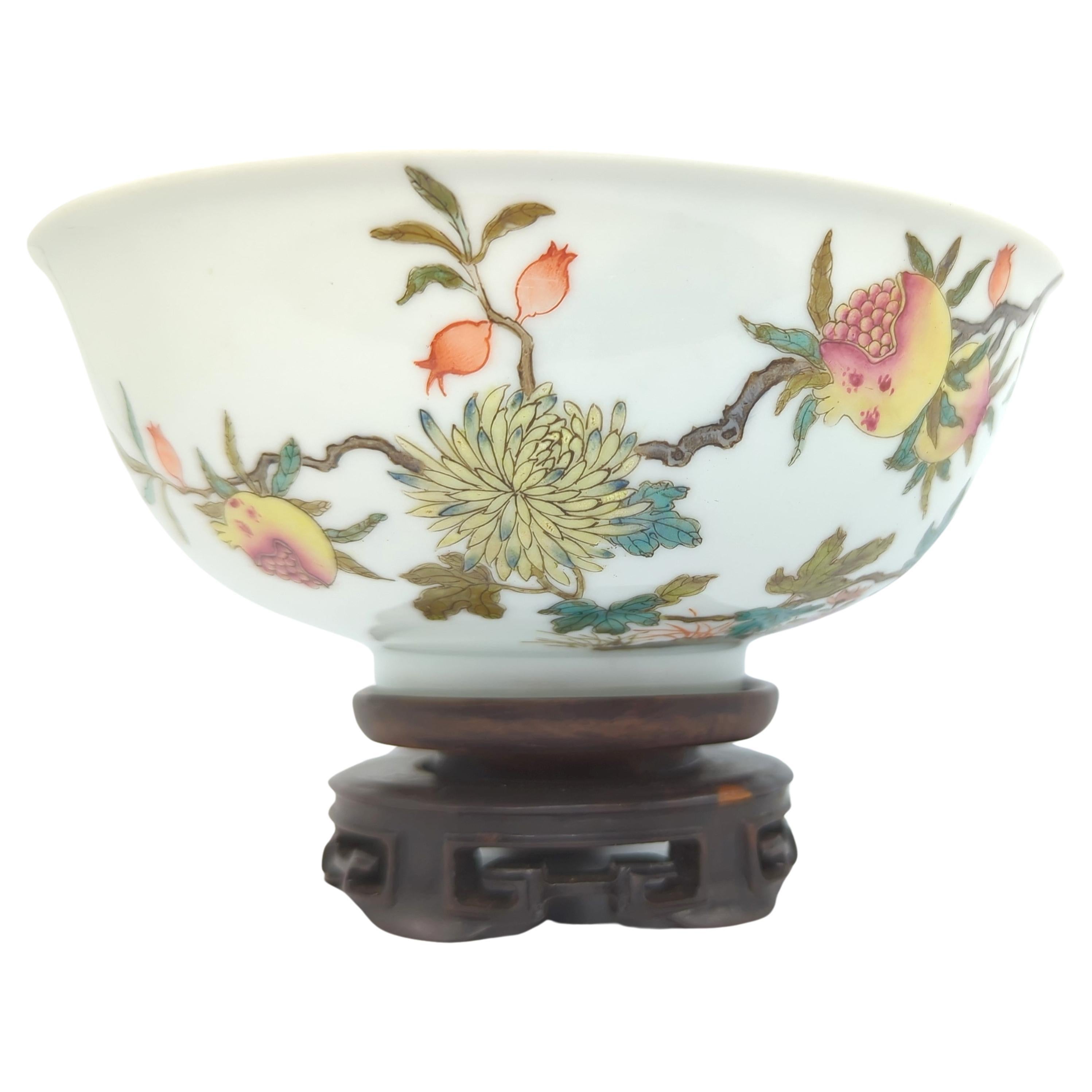 Chinese Porcelain Bowl Famille Rose Pomegranate Blue & White Lanterns Qing 19c For Sale 1