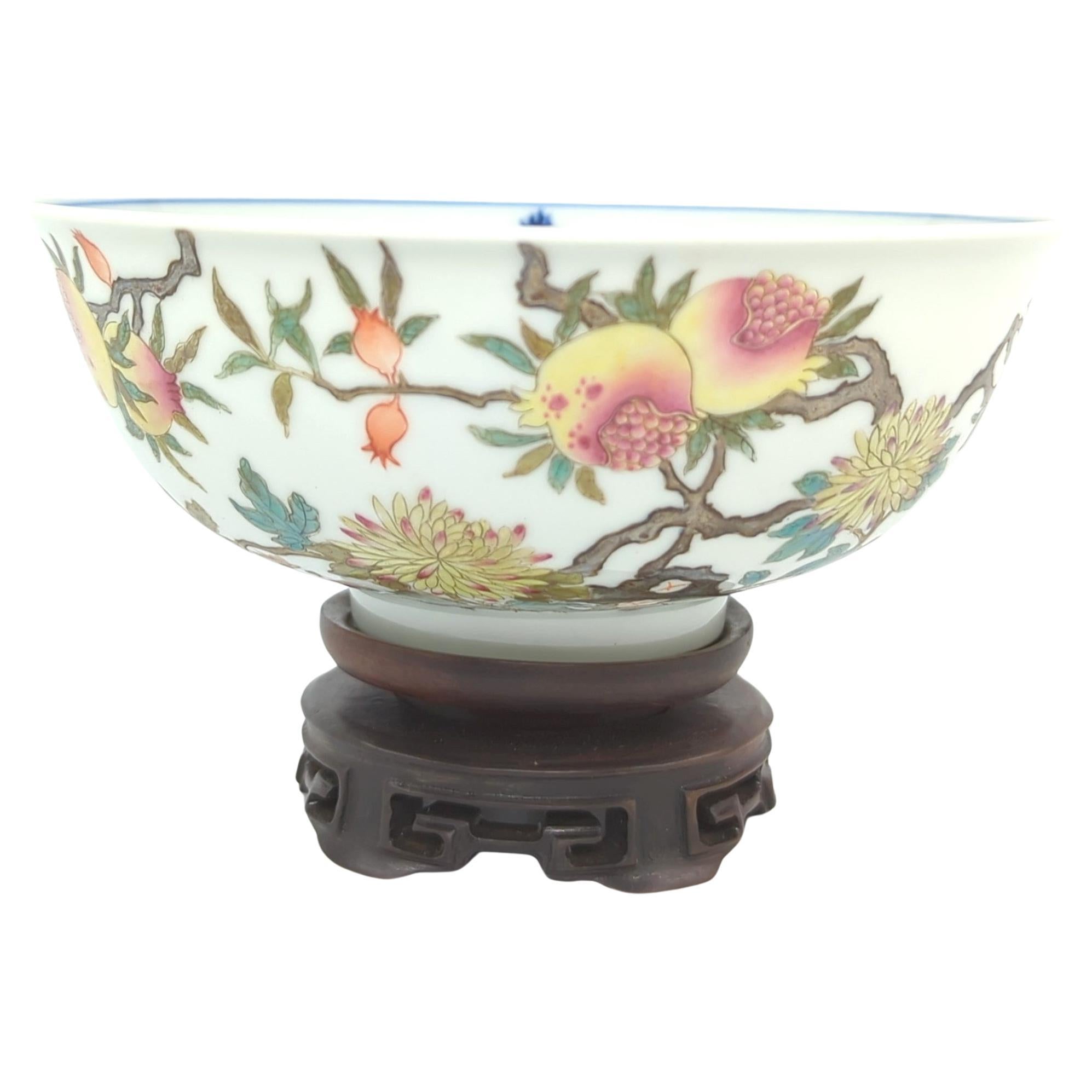 Chinese Porcelain Bowl Famille Rose Pomegranate Blue & White Lanterns Qing 19c For Sale 2