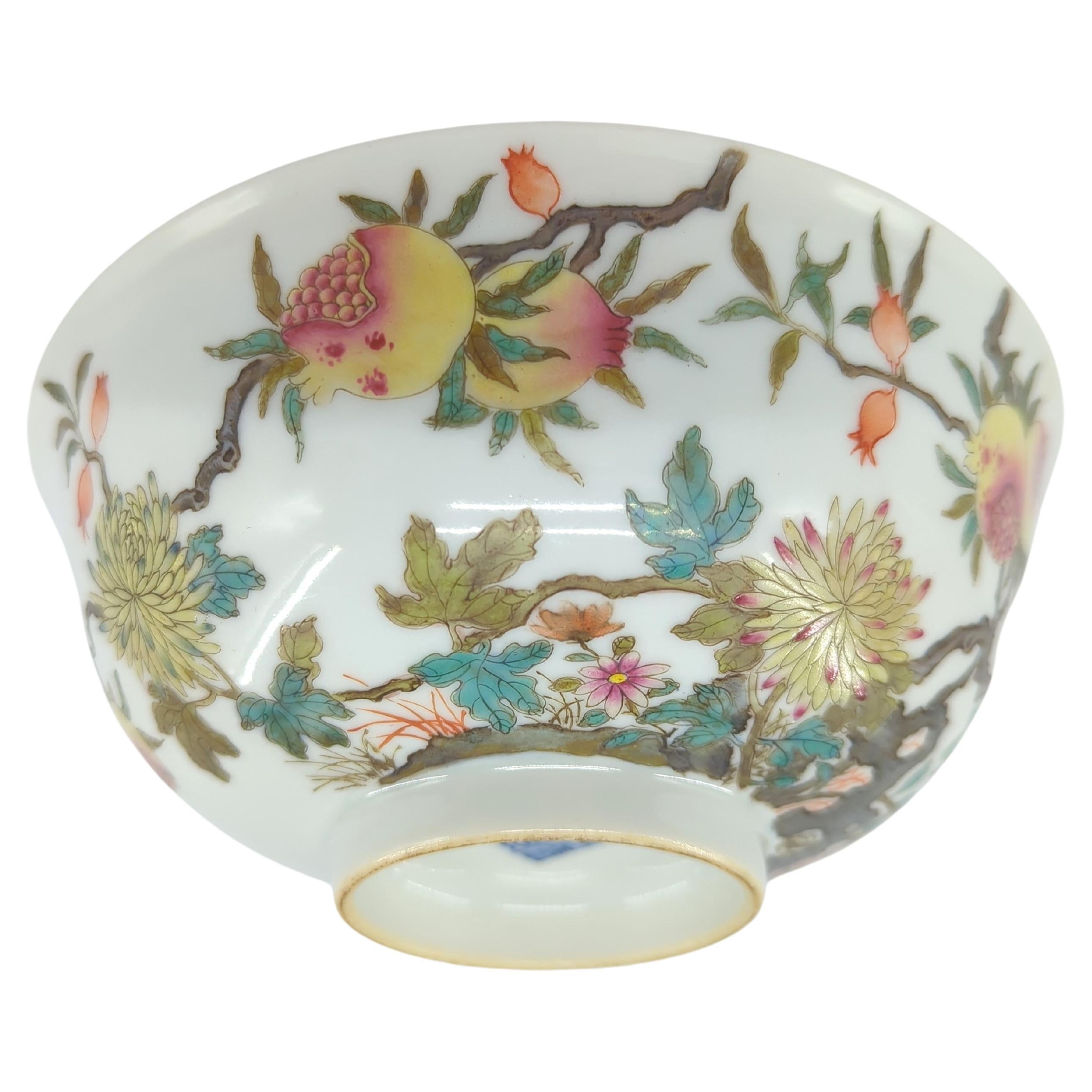 Chinese Porcelain Bowl Famille Rose Pomegranate Blue & White Lanterns Qing 19c For Sale 4