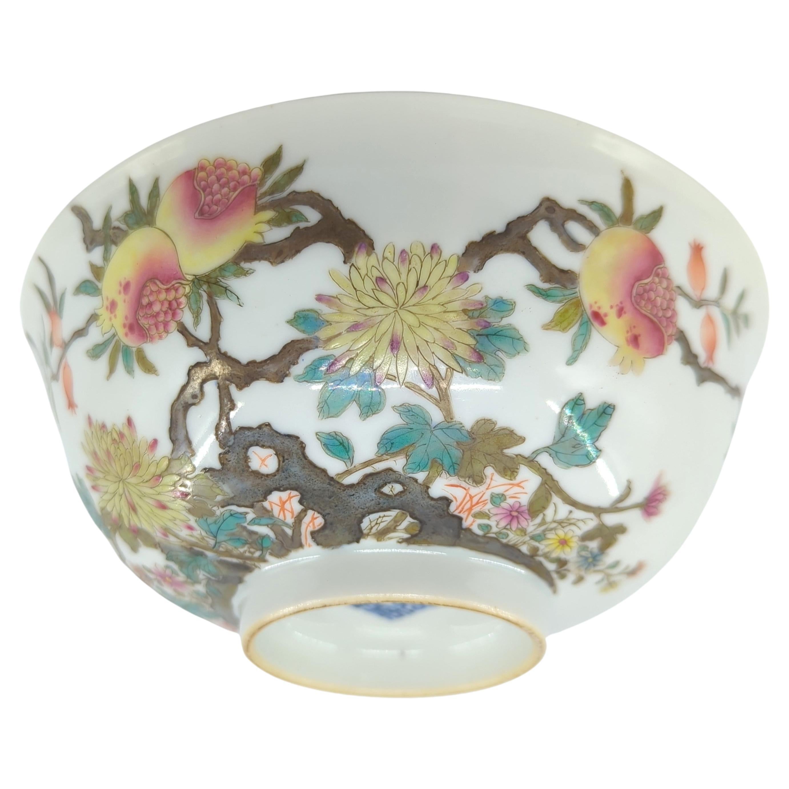 Chinese Porcelain Bowl Famille Rose Pomegranate Blue & White Lanterns Qing 19c For Sale 5