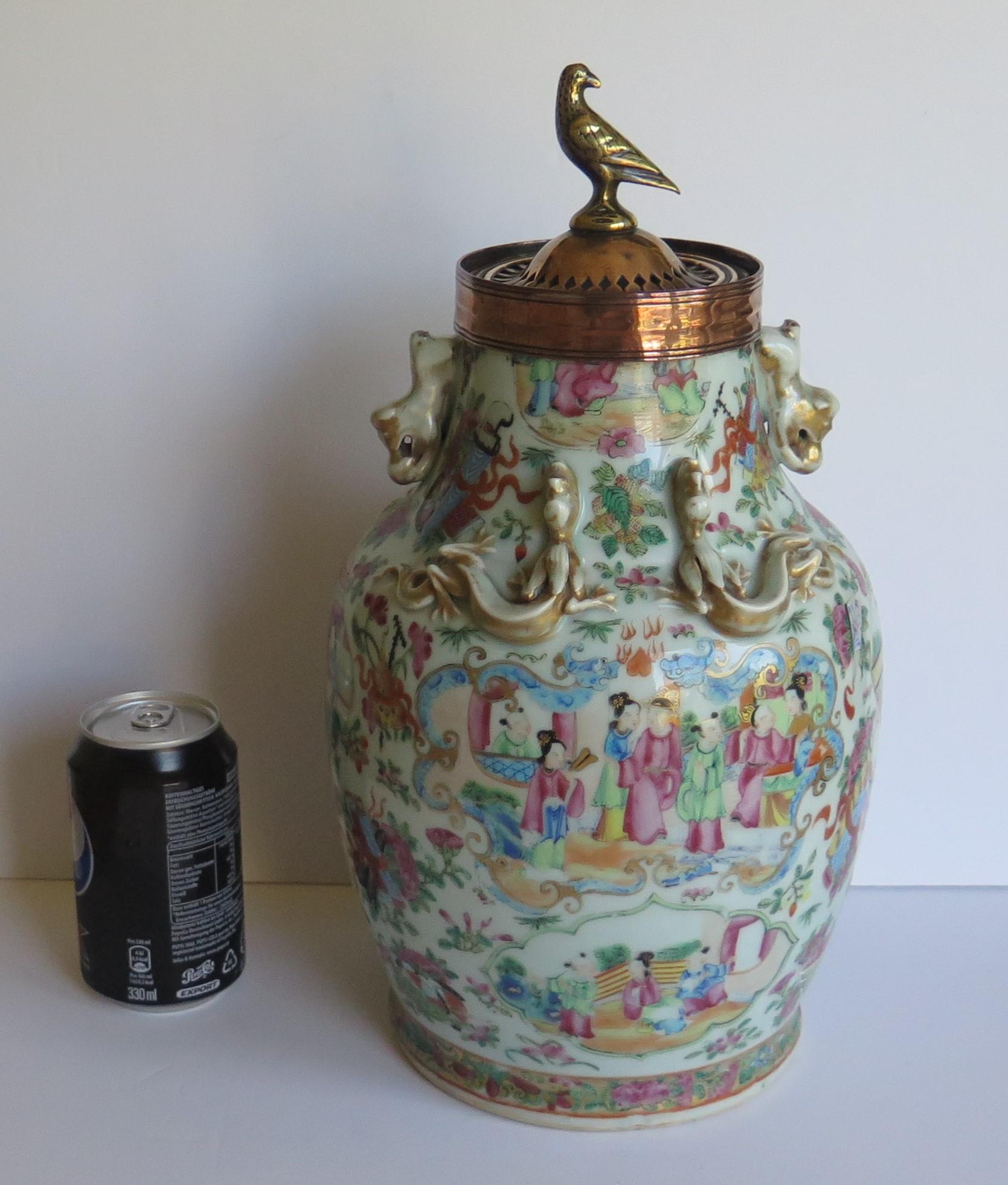Chinese Porcelain Canton Vase Reduced to Make Potpourri Urn with Bird Top, Qing 13