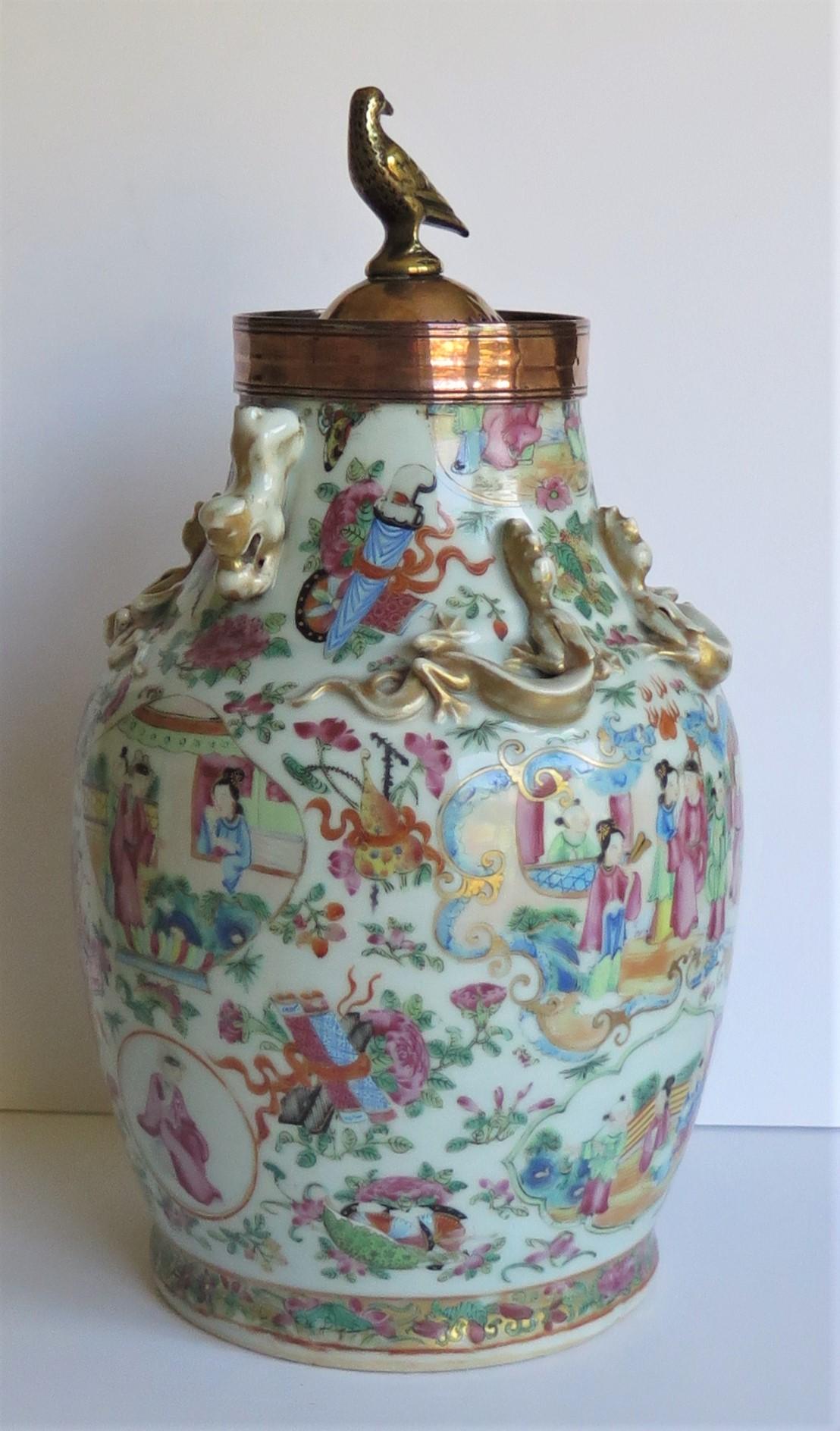 Hand-Painted Chinese Porcelain Canton Vase Reduced to Make Potpourri Urn with Bird Top, Qing
