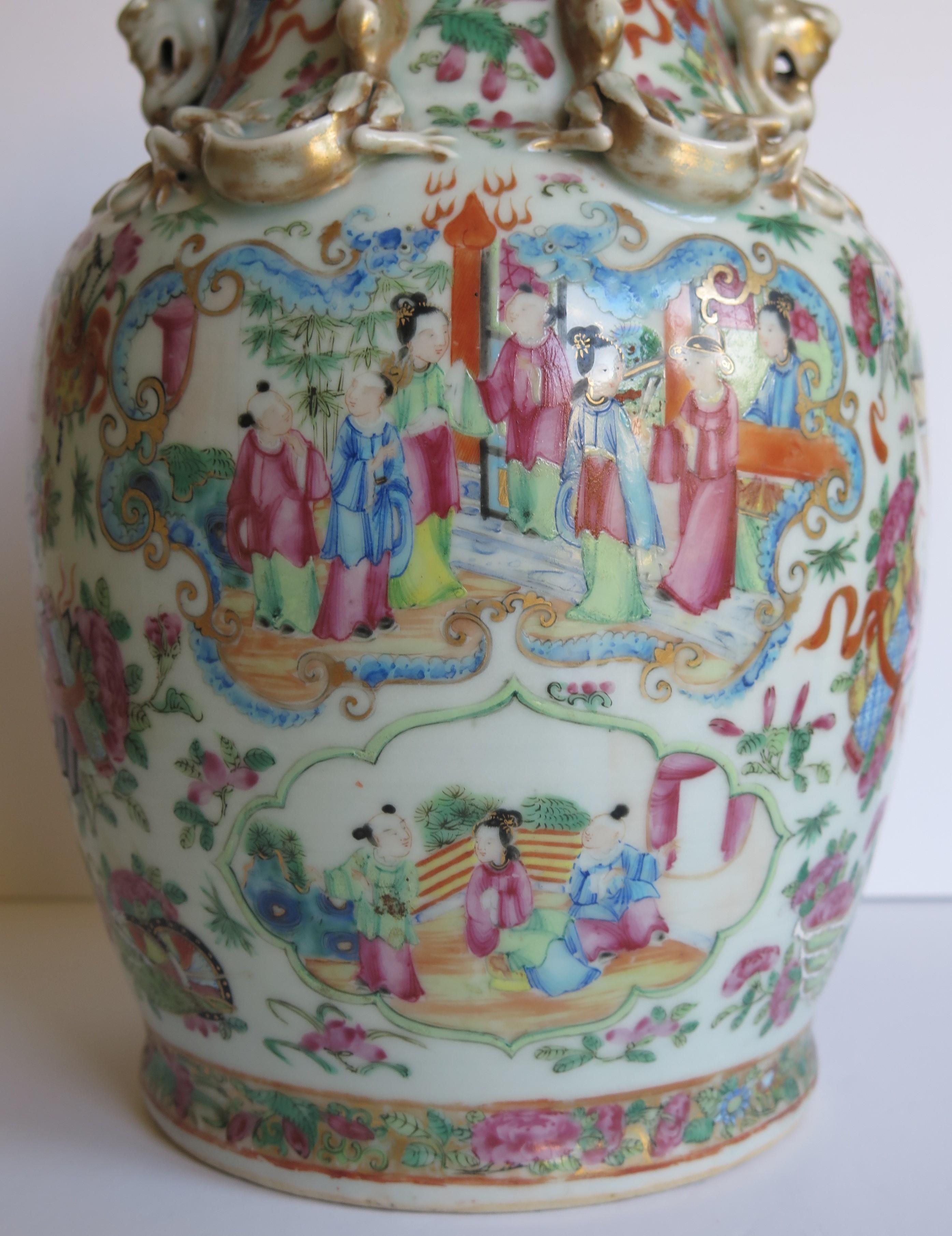 Chinese Porcelain Canton Vase Reduced to Make Potpourri Urn with Bird Top, Qing 2
