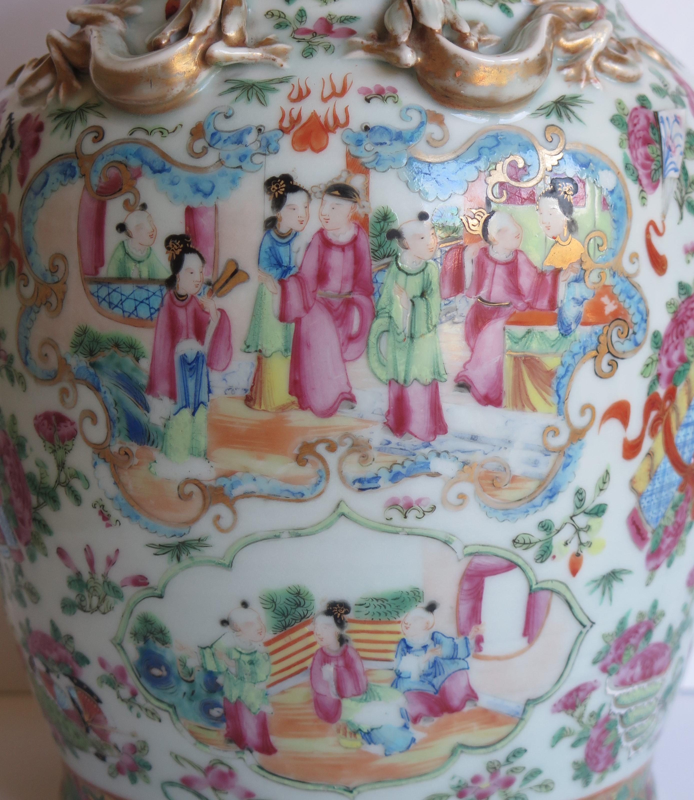 Chinese Porcelain Canton Vase Reduced to Make Potpourri Urn with Bird Top, Qing 3