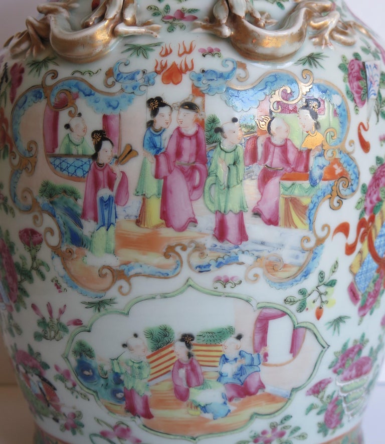 Chinese Porcelain Canton Vase Reduced to Make Potpourri Urn with Bird