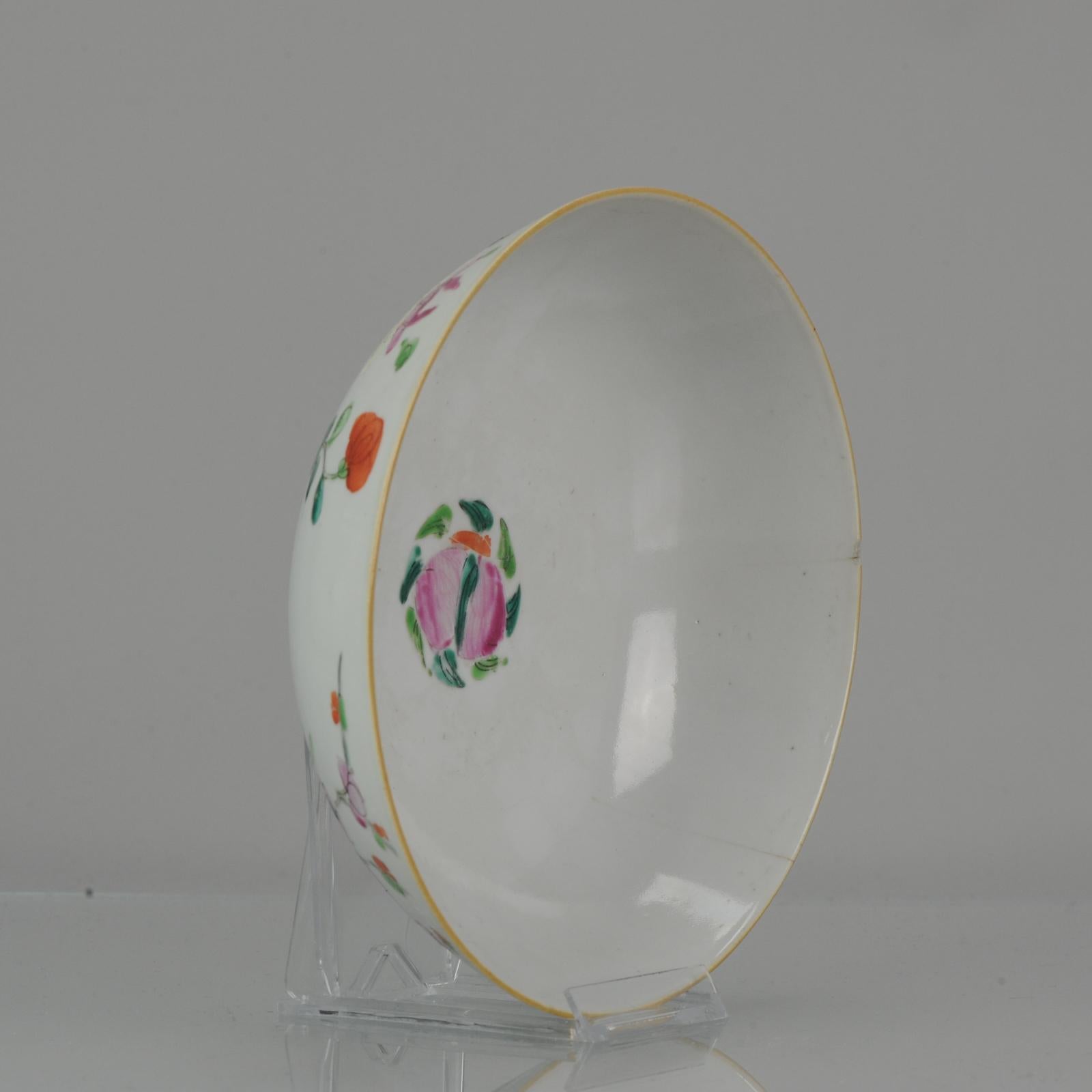 Lovely Chinese porcelain bowl with a cantonese scene of flowers in a Garden. Famille Rose.

Base has an overglaze red mark, endless knot.

Additional information:
Material: Porcelain
Type: Tea Drinking, Teapots
Region of Origin: China
Period: 19th