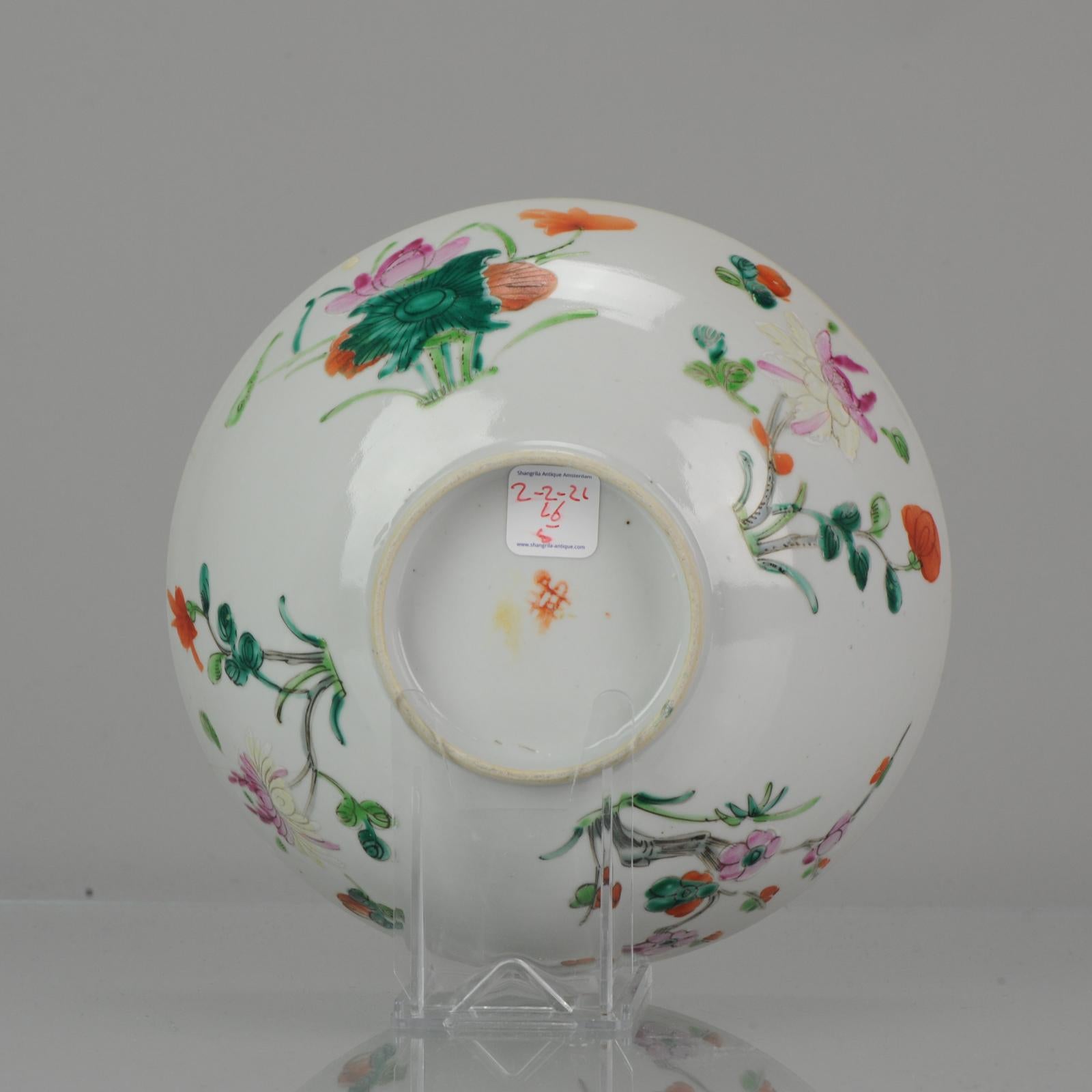 Porcelain Chinese porcelain Cantonese Qing Bowl Flowers in Garden Marked, 19th Century For Sale