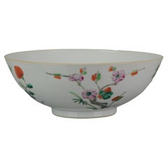 Chinese porcelain Cantonese Qing Bowl Flowers in Garden Marked, 19th Century
