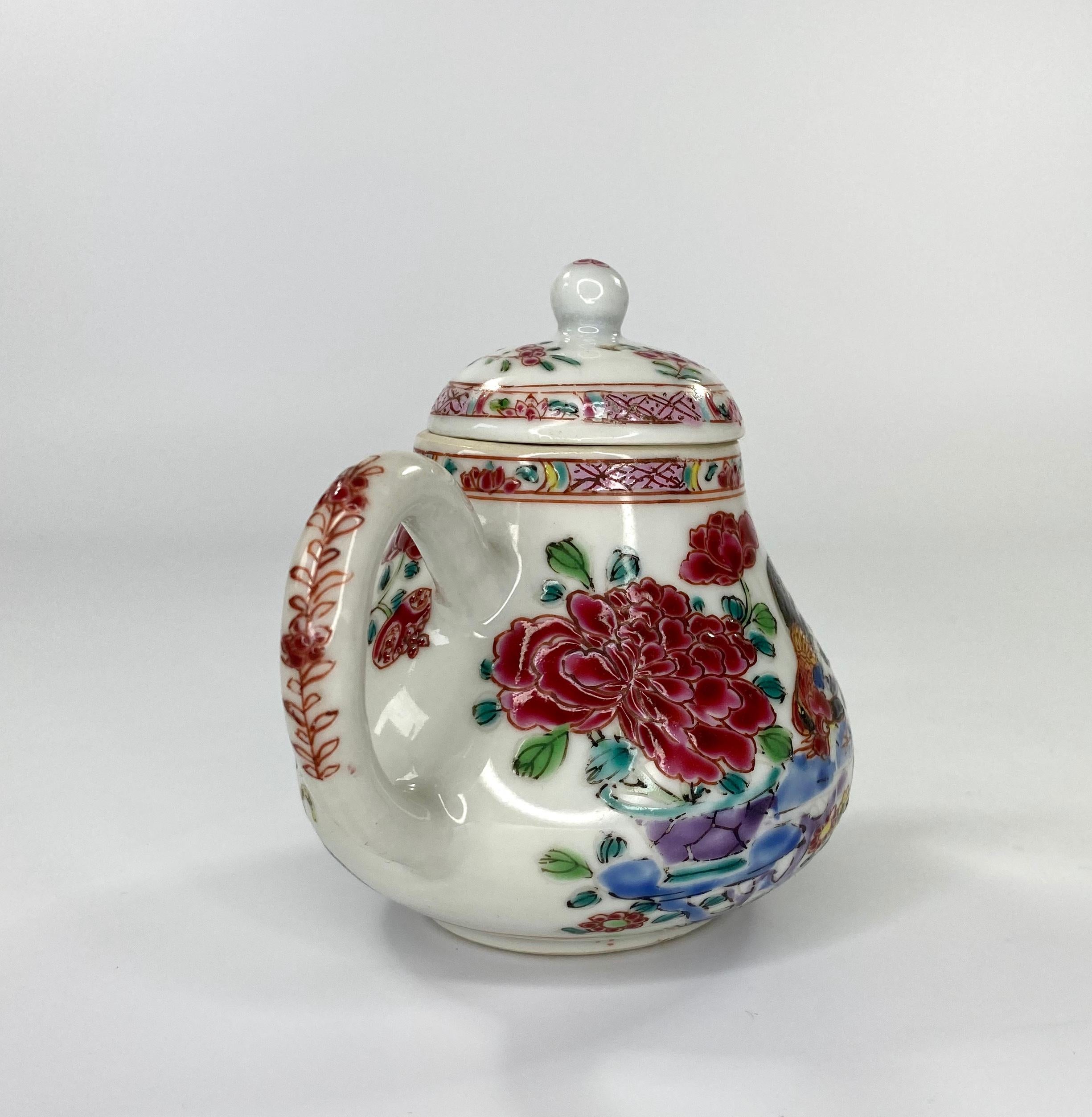 Fired Chinese porcelain Cockerel and Cat Teapot, circa 1740, Qianlong Period