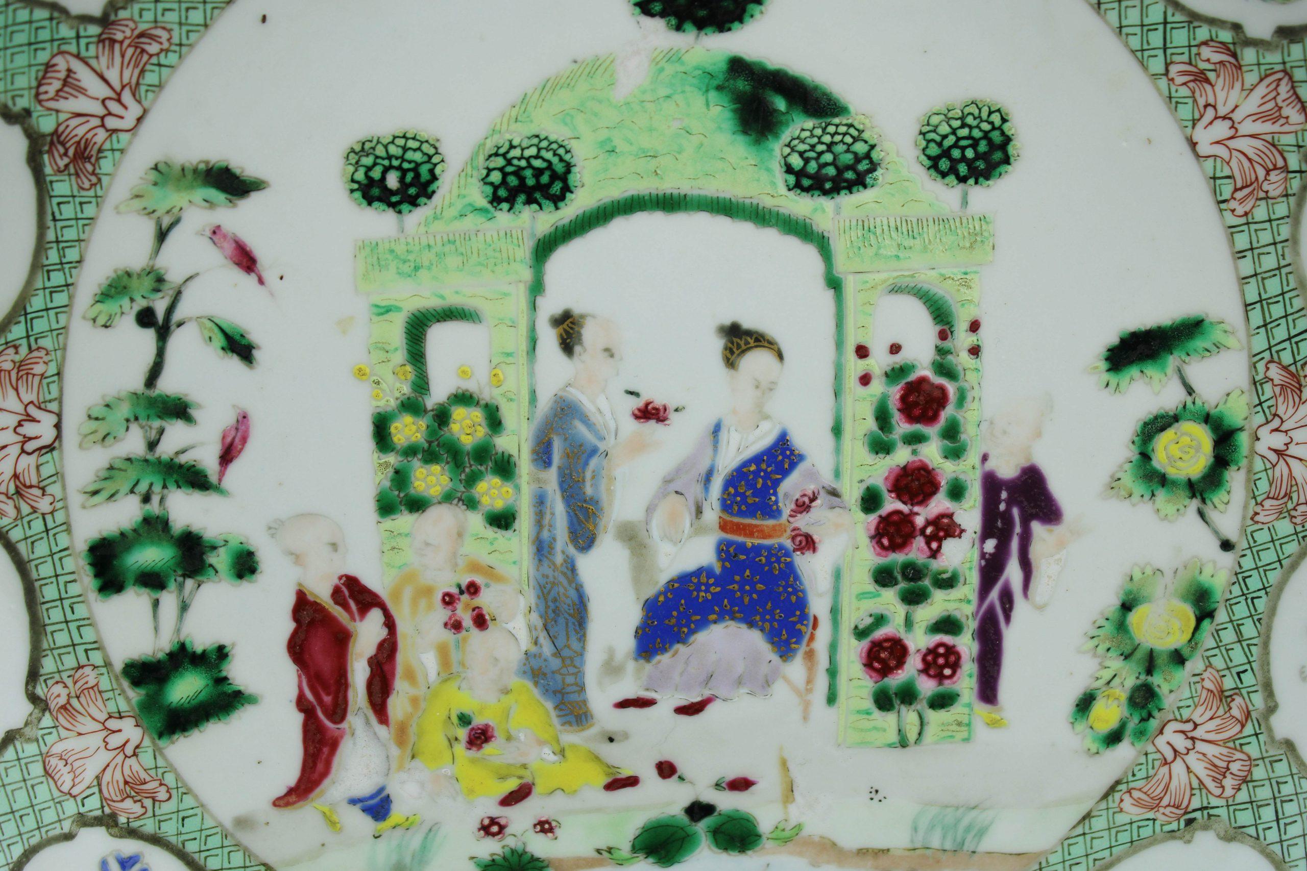 Qing Chinese Porcelain Commande Dish Cornelis Pronk ‘Arbour’ Pattern, ca 1740 For Sale