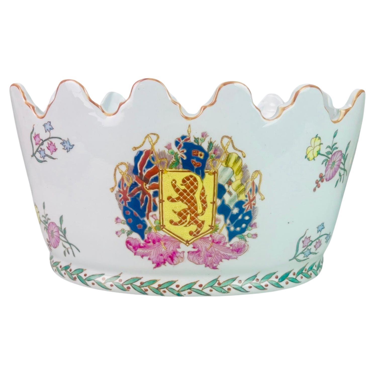 Rafraîchisseur / jardinière / jarre en porcelaine chinoise Rose - 19e - Qing China