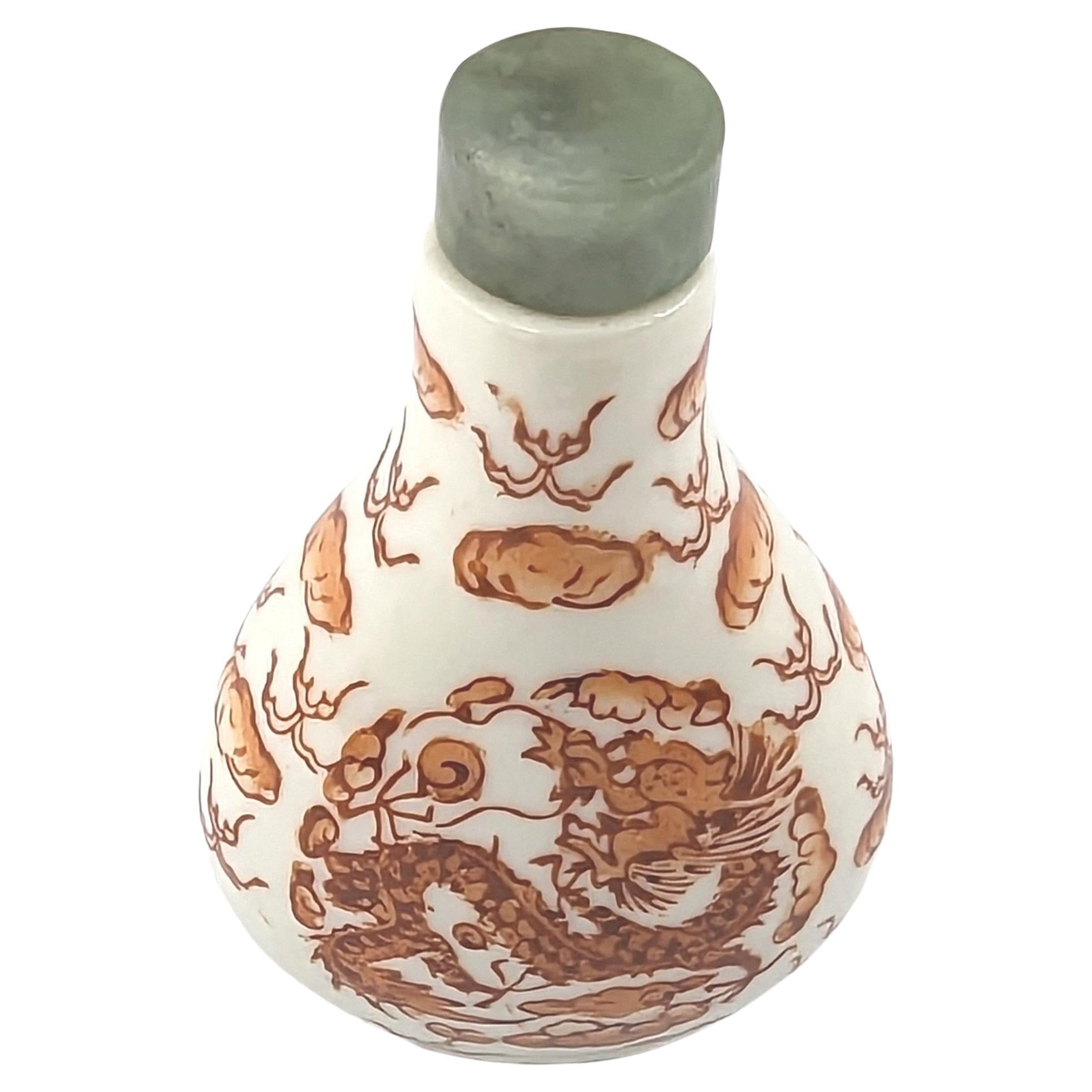 Chinese Porcelain Iron Red Dragon Snuff Bottle Jade Stopper 20th Century In Good Condition For Sale In Richmond, CA