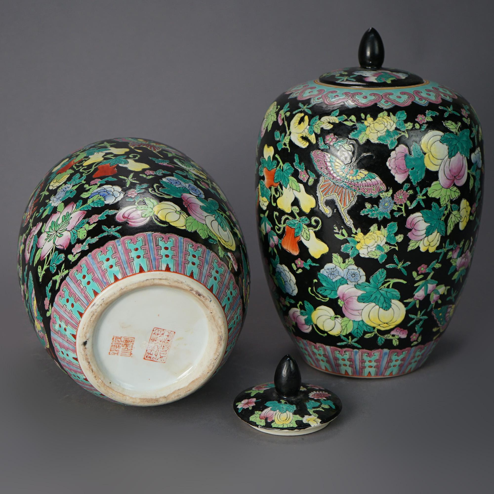 Chinese Porcelain Covered Urn Jars with Garden Motif, 20th C 8
