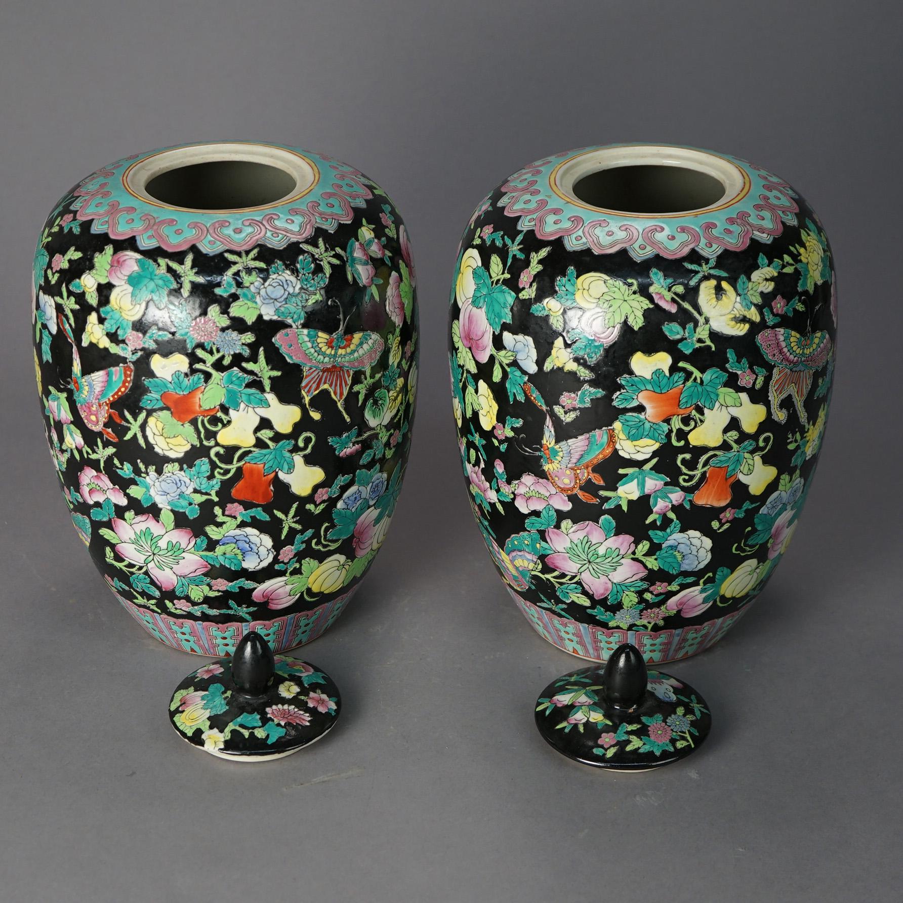 Chinese Porcelain Covered Urn Jars with Garden Motif, 20th C 5
