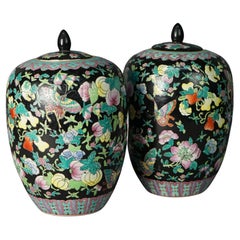 Chinese Porcelain Covered Urn Jars with Garden Motif, 20th C