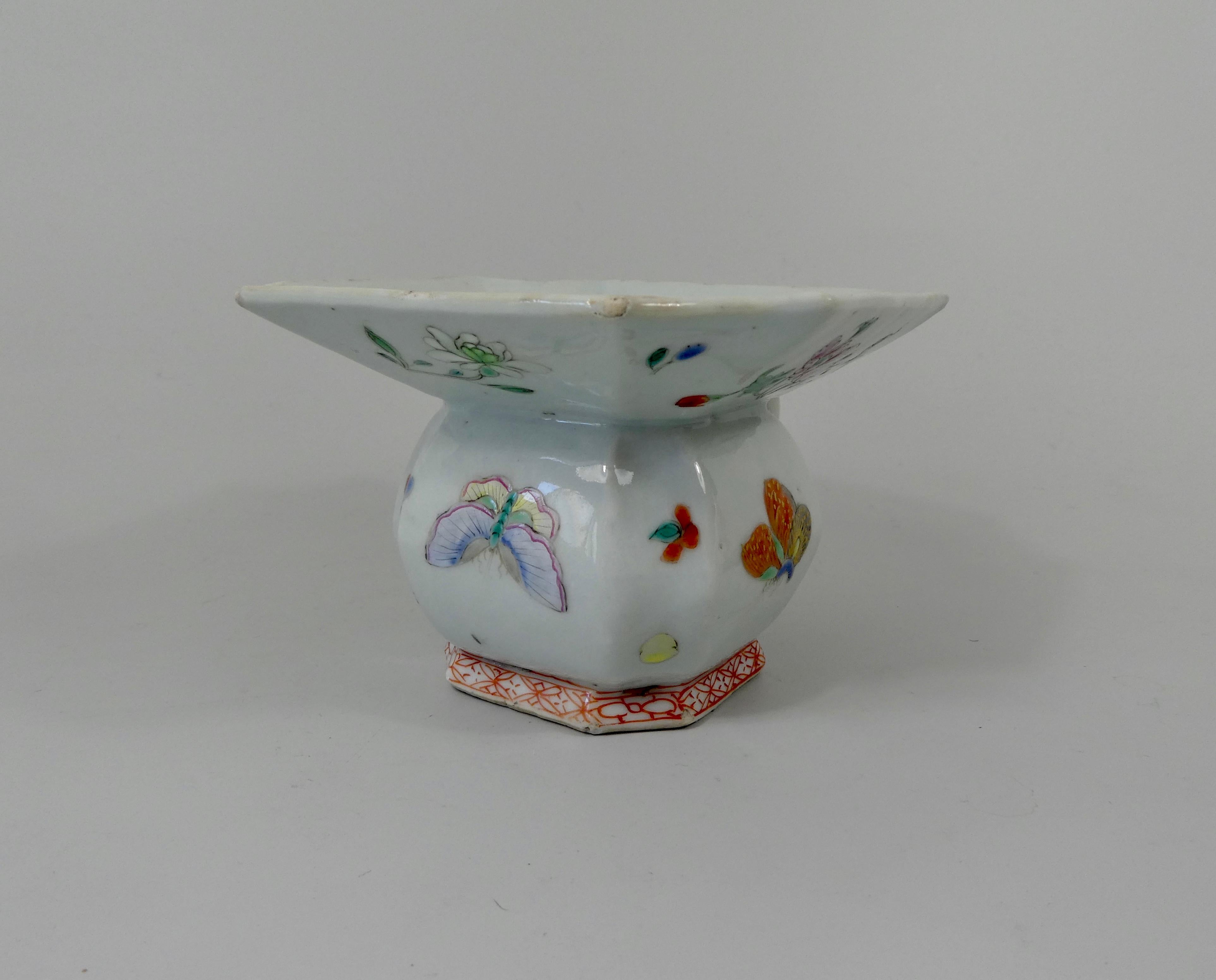 Chinese Export Chinese Porcelain Cuspidor, Famille Rose Butterflies, Qianlong, Period 1736-1795