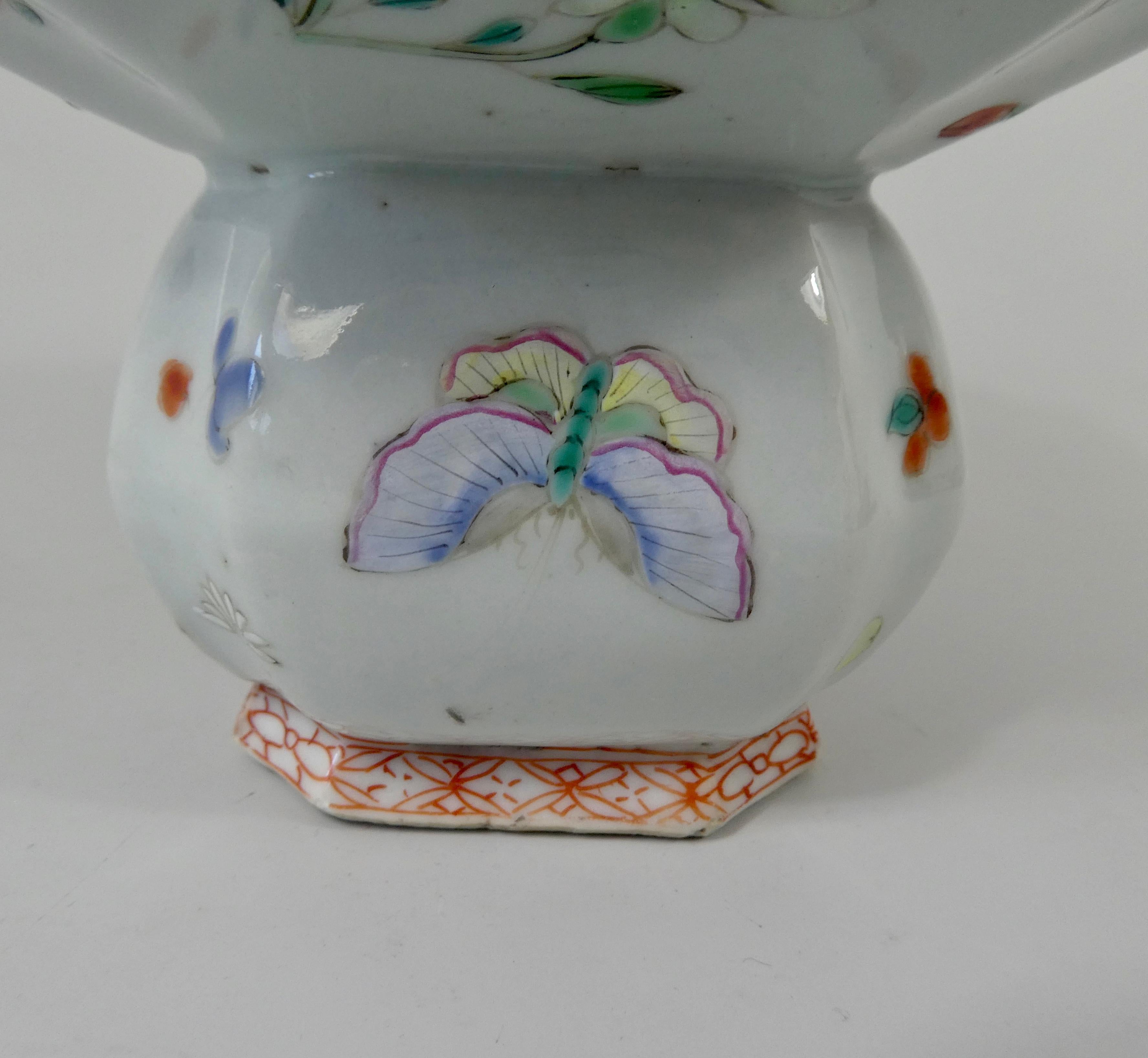 Mid-18th Century Chinese Porcelain Cuspidor, Famille Rose Butterflies, Qianlong, Period 1736-1795