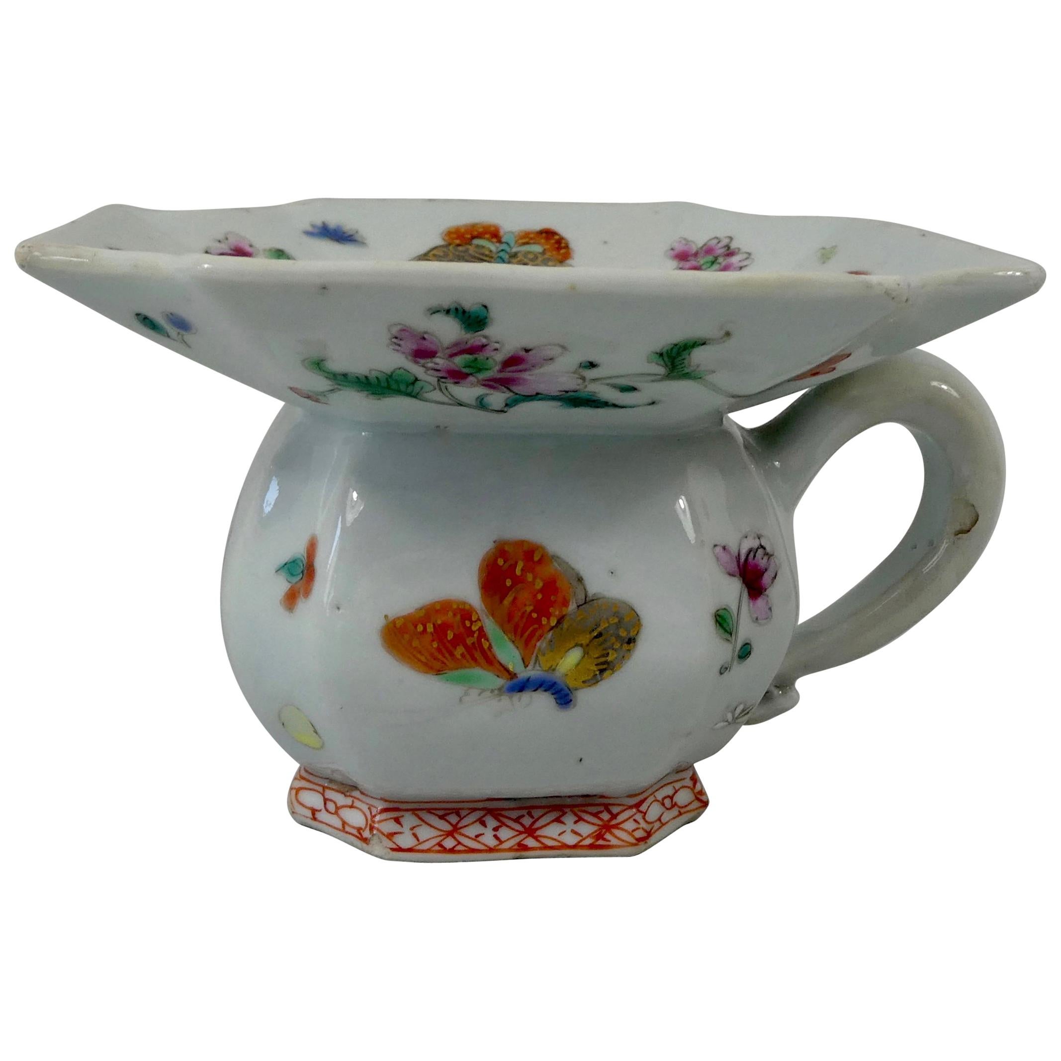 Chinese Porcelain Cuspidor, Famille Rose Butterflies, Qianlong, Period 1736-1795