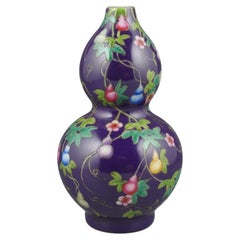 Chinese Porcelain Decorated Hulu Double Gourd Vase Aubergine Glazed Late 20c