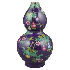 Chinese Porcelain Decorated Hulu Double Gourd Vase Aubergine Glazed Late 20c 