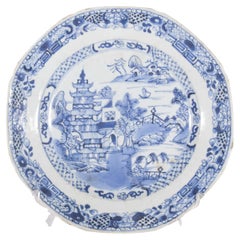 Plato hondo de porcelana china, para exportación, dinastía Qing