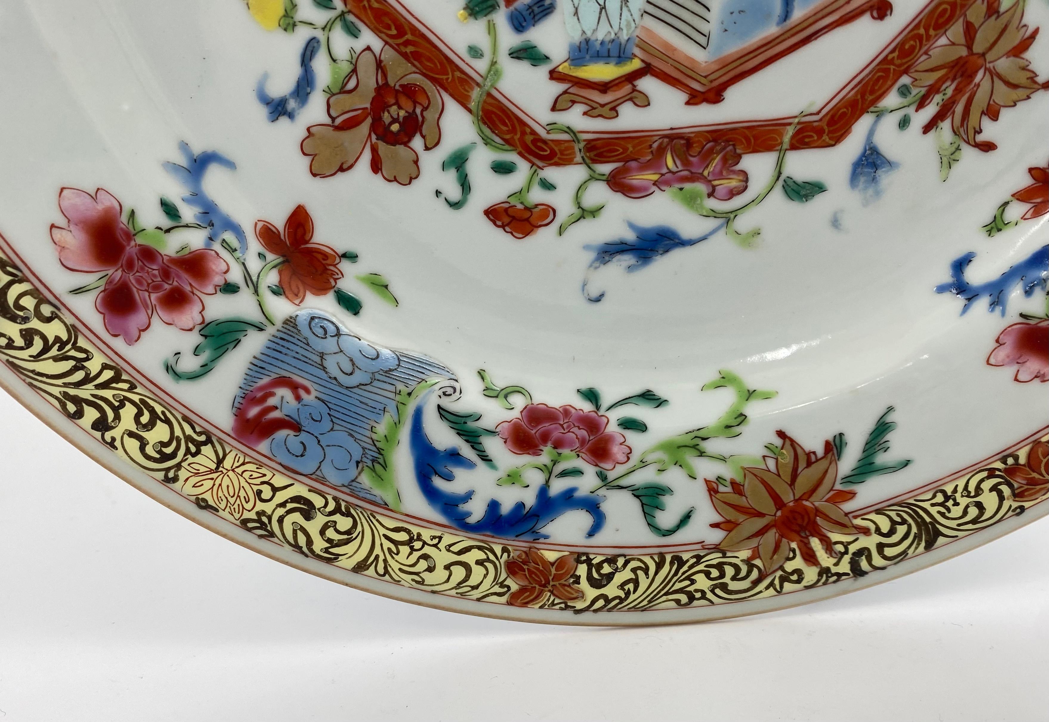 Fired Chinese Porcelain Dish, Famille Rose, c. 1740, Qianlong Period For Sale