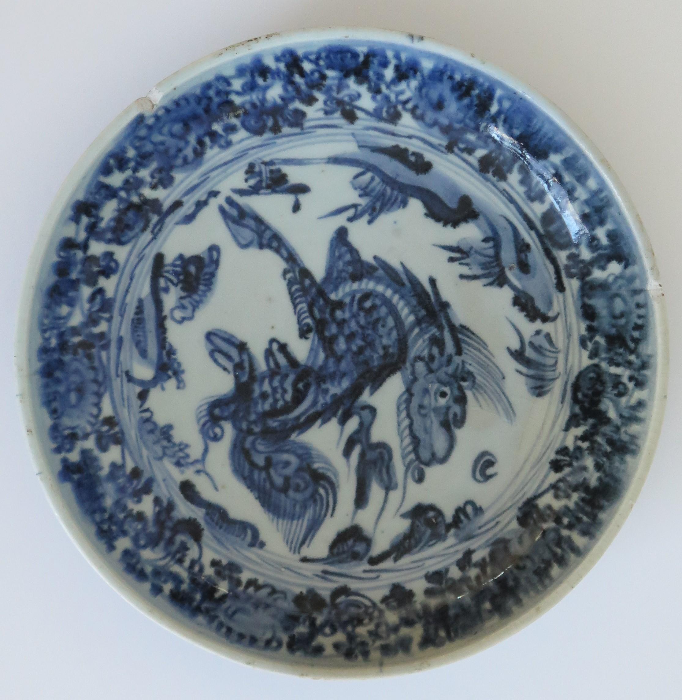 Hand-Painted Chinese Porcelain Dish or Deep Plate Blue and White, Ming Wanli circa 1600