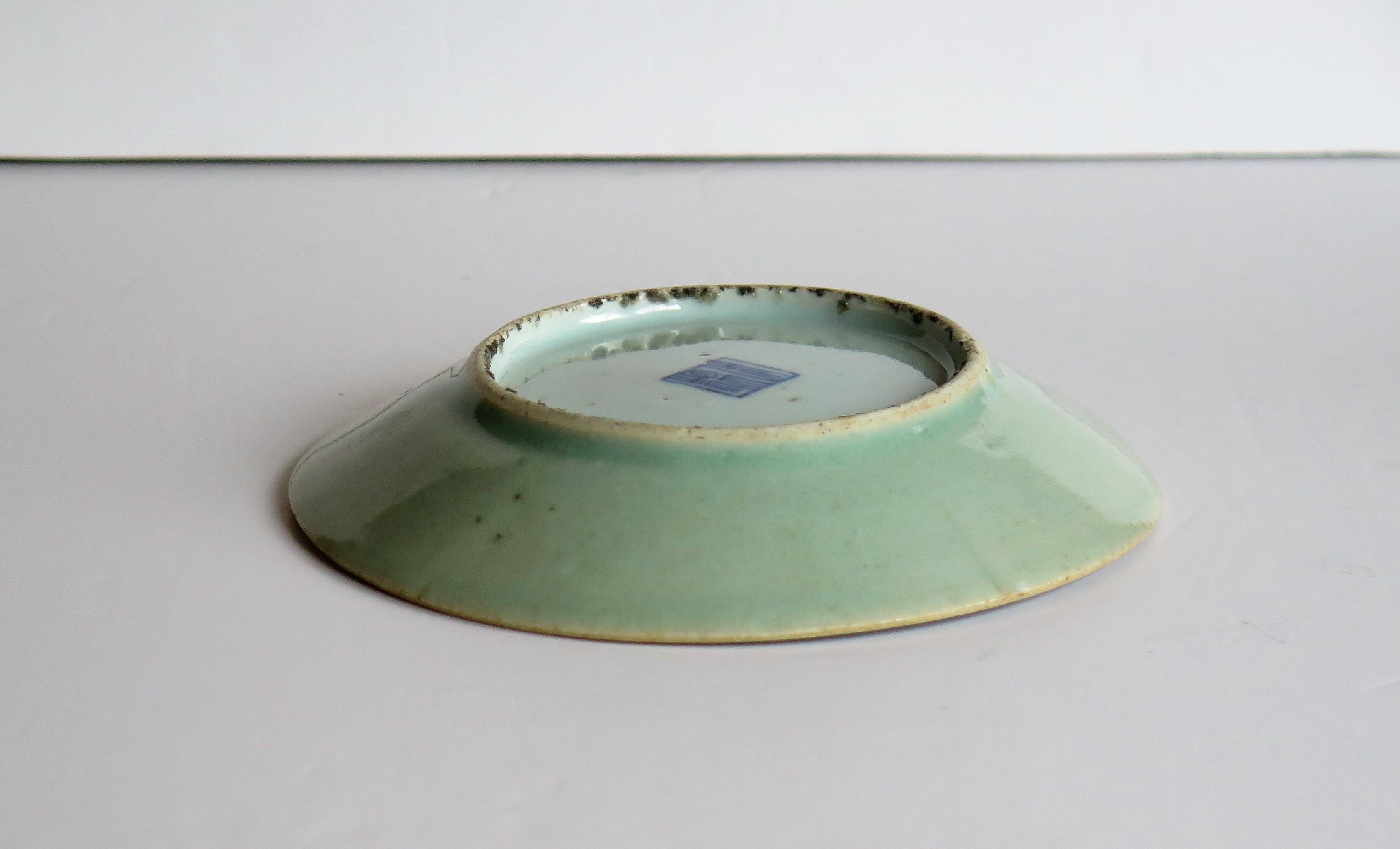 Chinese Porcelain Dish or Plate Celadon Glaze Hand Painted, Qing, circa 1820 11