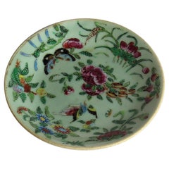 Antique Chinese Porcelain Dish or Plate Celadon Glaze Hand Painted, Qing, circa 1820