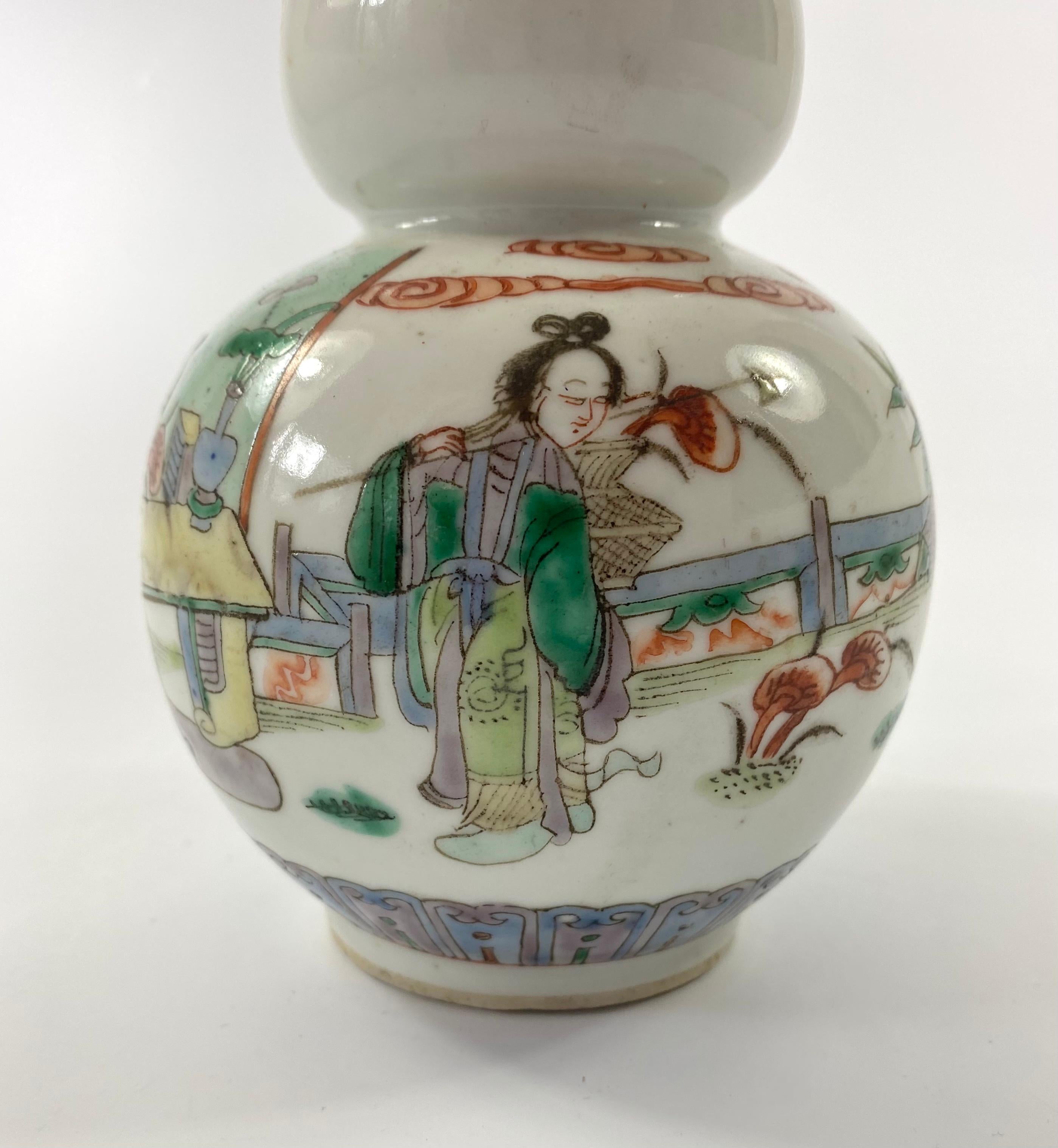 Late 19th Century Chinese Porcelain Double Gourd Vase, Famille Verte, c. 1880, Qing Dynasty