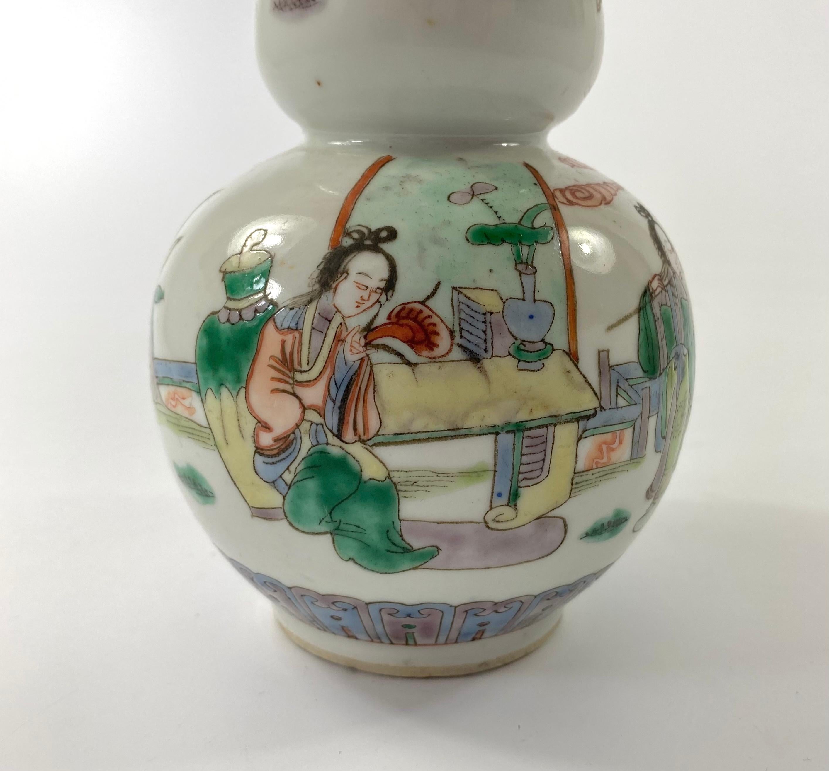 Chinese Porcelain Double Gourd Vase, Famille Verte, c. 1880, Qing Dynasty 1