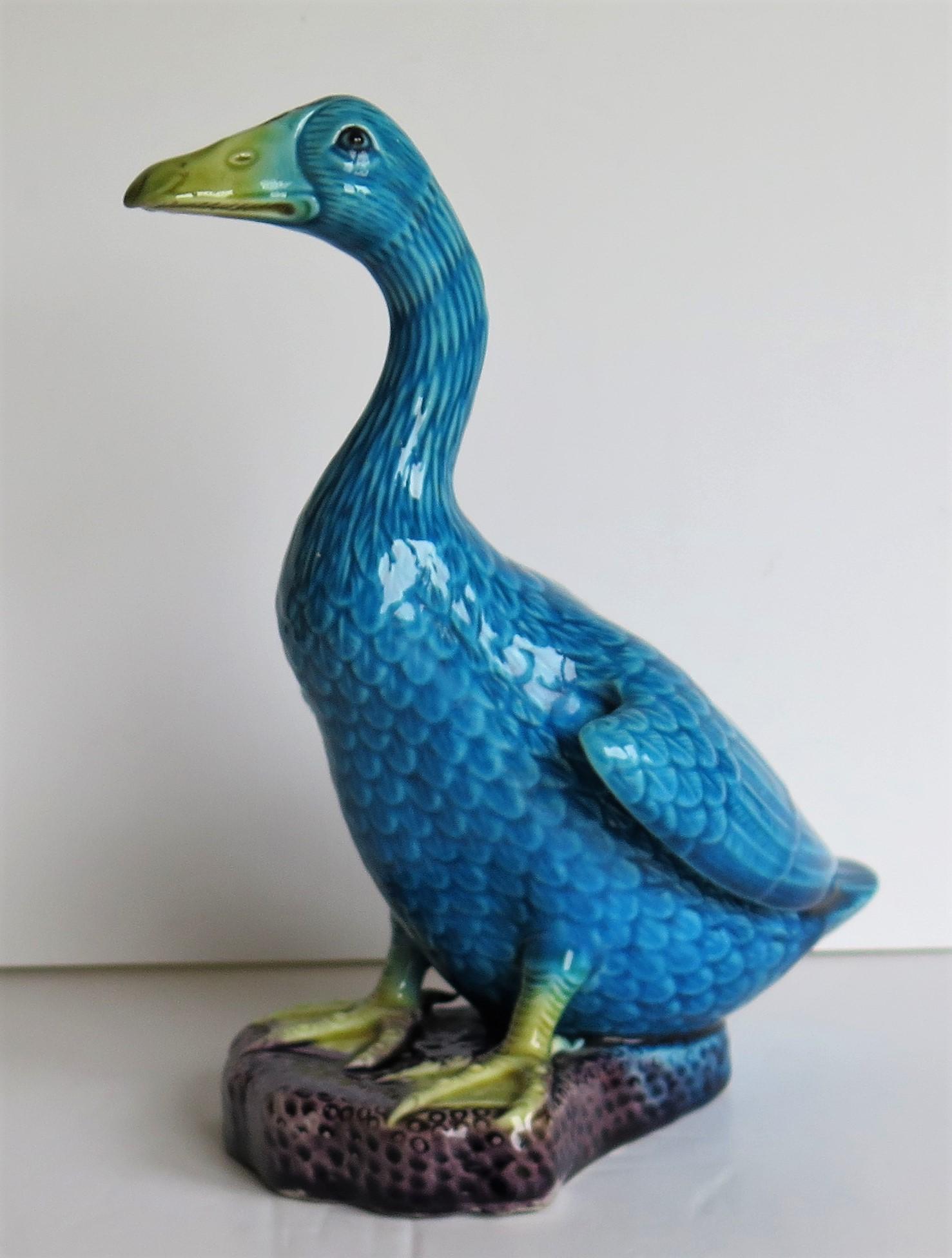 Chinese Export Porcelain Goose Bird Figurine in Polychrome Enamels, Ca 1930 7